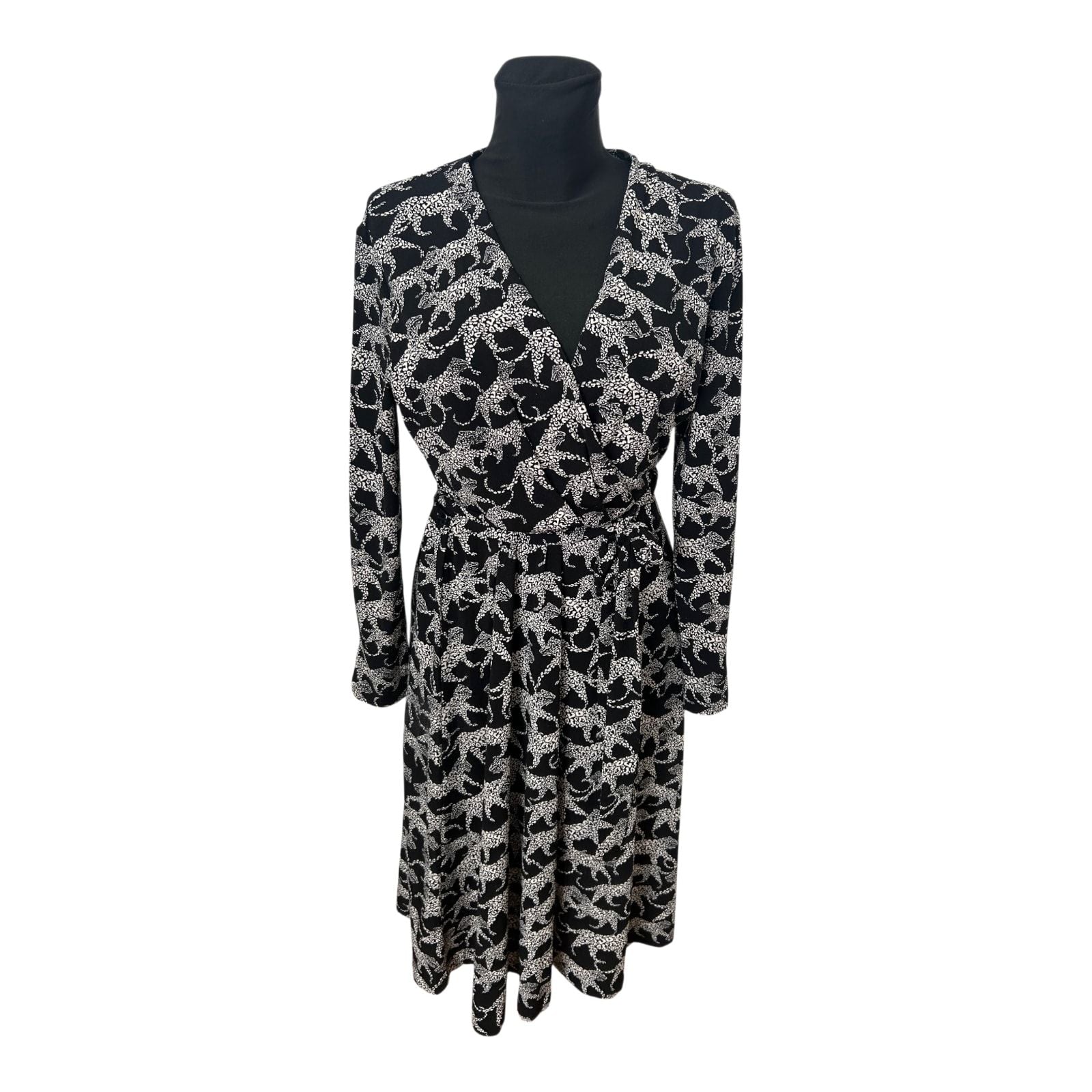 H&M Kleid Damen Gr M Wickelkleid Leoparden Muster Schwarz Elegant Neu Chic