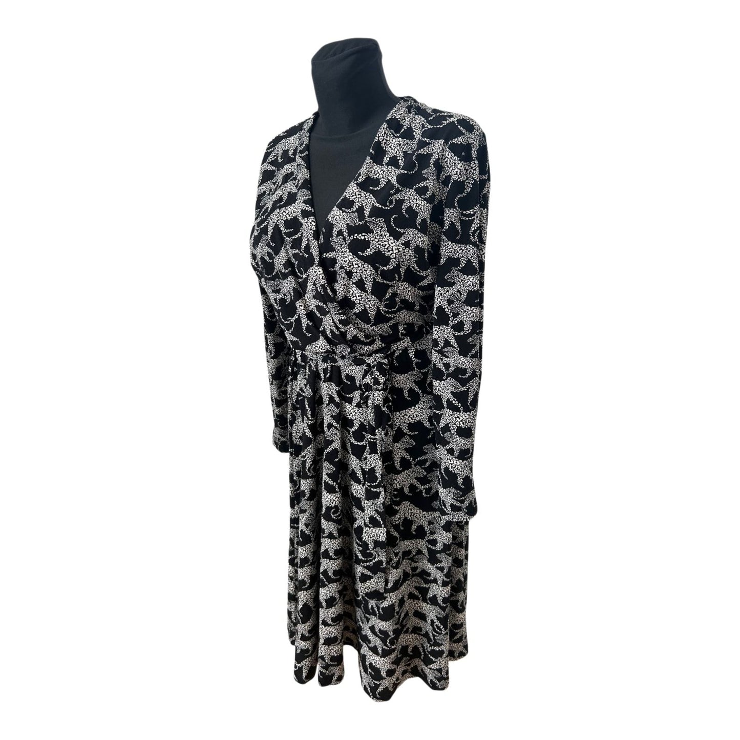 H&M Kleid Damen Gr M Wickelkleid Leoparden Muster Schwarz Elegant Neu Chic