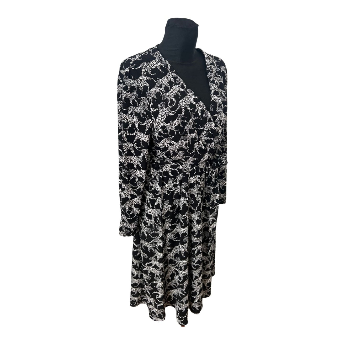 H&M Kleid Damen Gr M Wickelkleid Leoparden Muster Schwarz Elegant Neu Chic