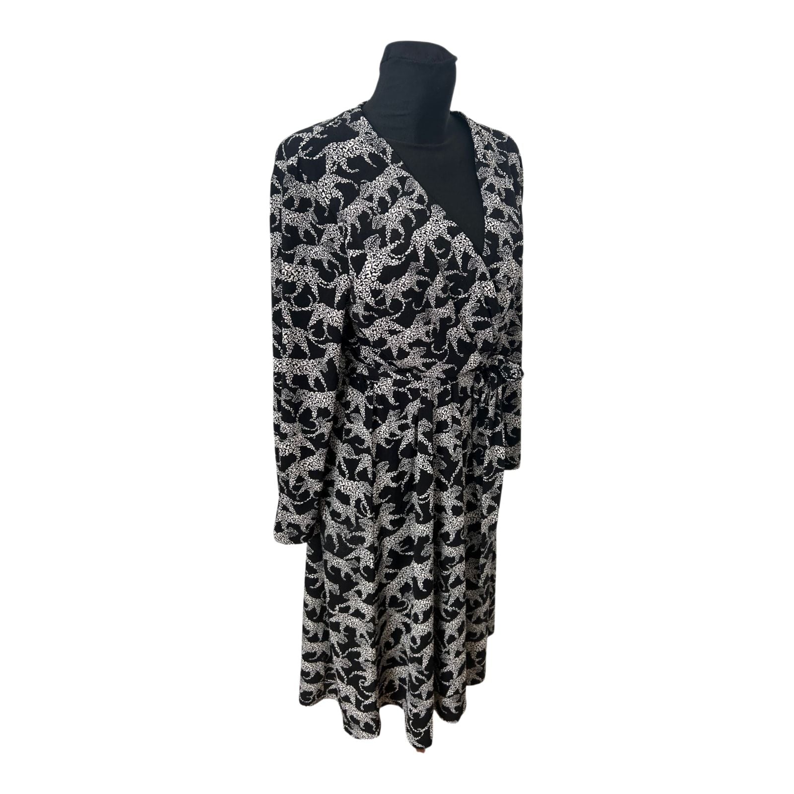 H&M Kleid Damen Gr M Wickelkleid Leoparden Muster Schwarz Elegant Neu Chic