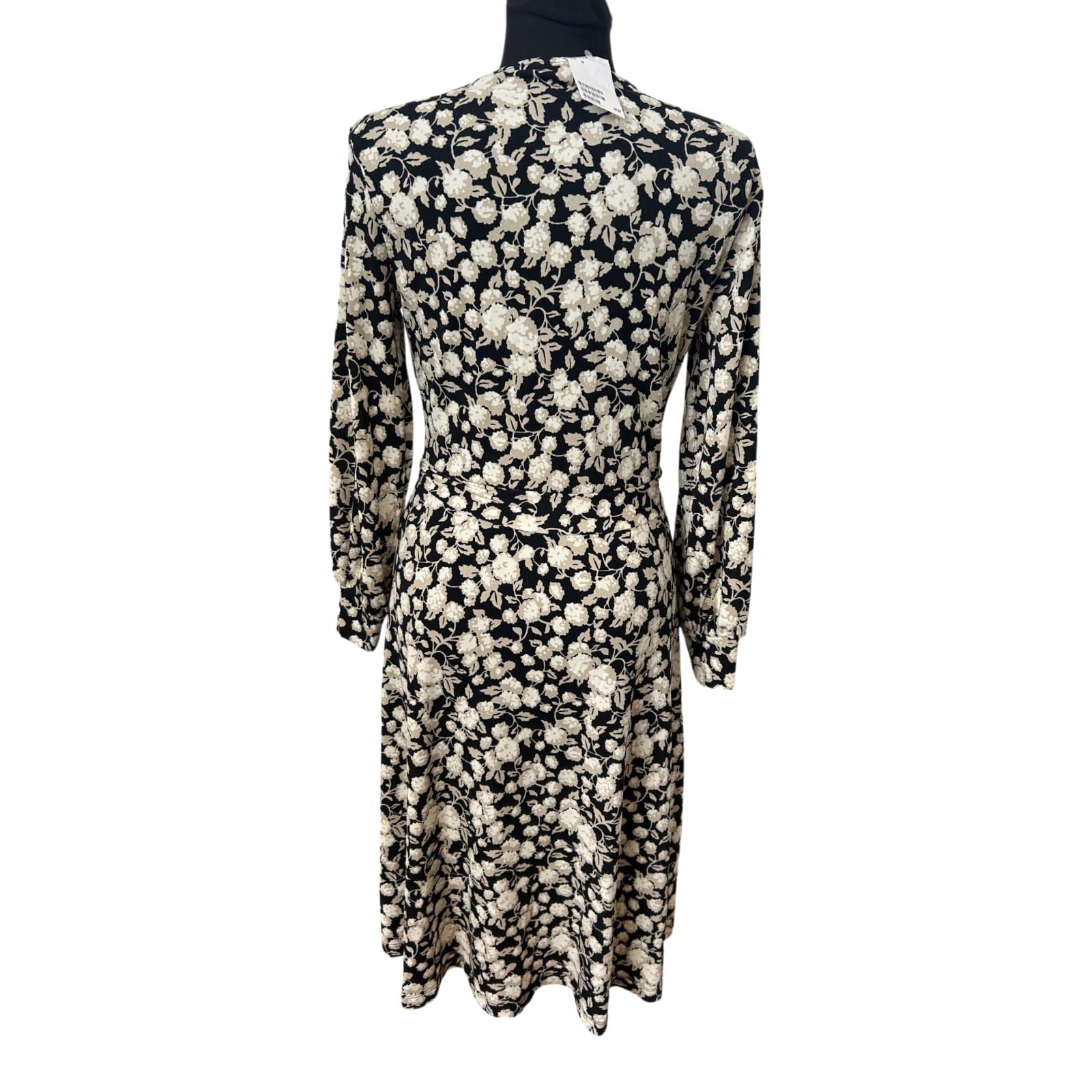 H&M Kleid Damen Gr M Wickeloptik Blumen Midikleid Schwarz Elegant Neu Chic