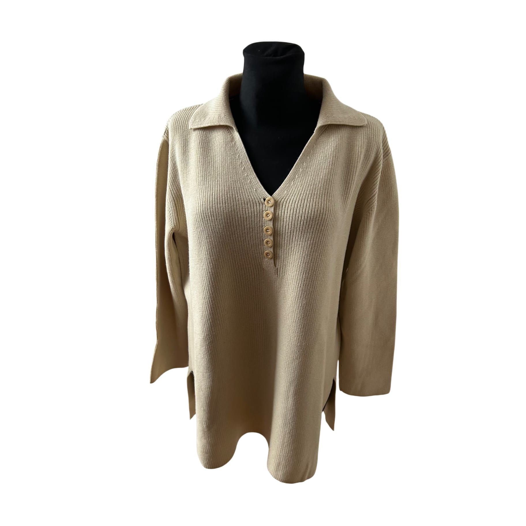Escada Pullover Damen Feinstrick Merino Schurwolle Gr 44 Beige Elegant