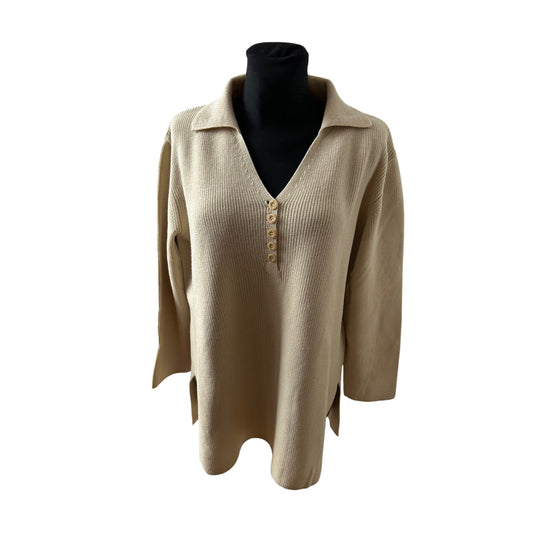 Escada Pullover Damen Feinstrick Merino Schurwolle Gr 44 Beige Elegant