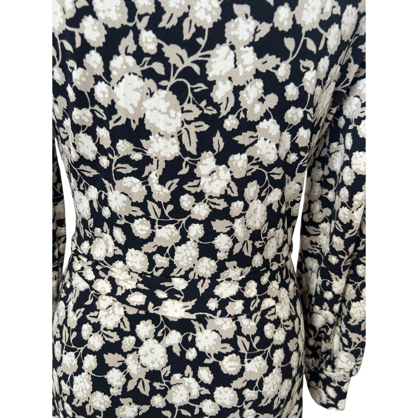 H&M Kleid Damen Gr M Wickeloptik Blumen Midikleid Schwarz Elegant Neu Chic