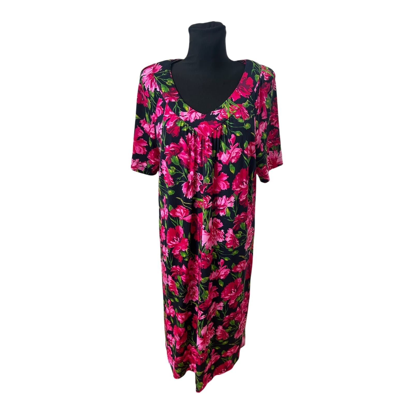 Fulcontex Kleid Damen Gr 46 Pink Blumen Midikleid Made in Italy Elegant Chic
