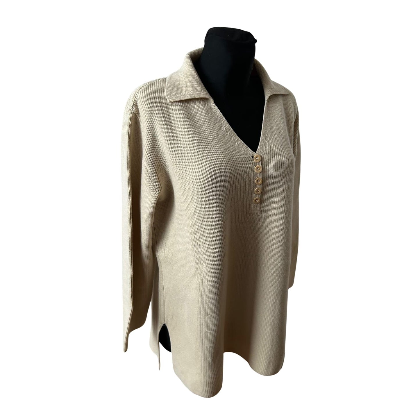 Escada Pullover Damen Feinstrick Merino Schurwolle Gr 44 Beige Elegant