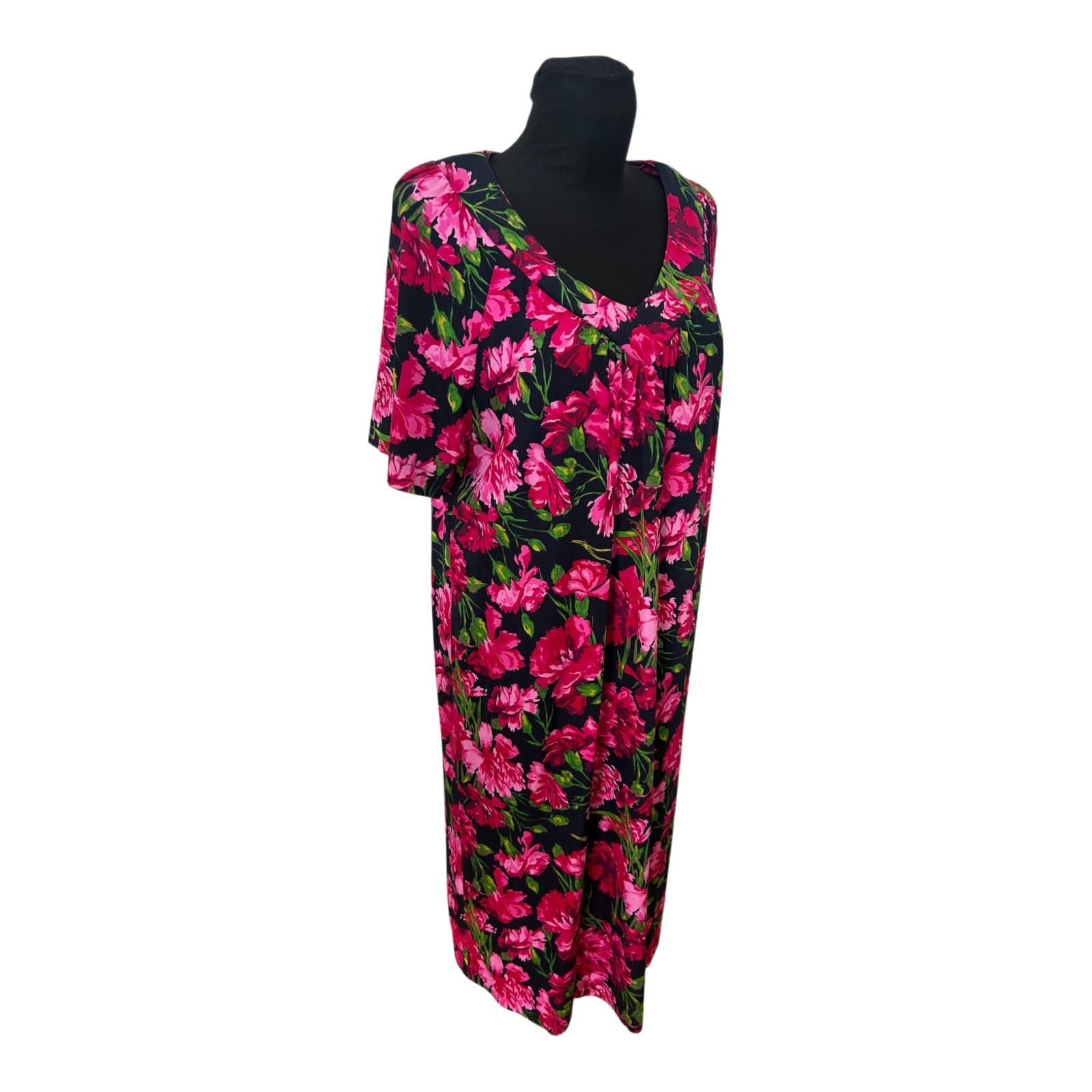 Fulcontex Kleid Damen Gr 46 Pink Blumen Midikleid Made in Italy Elegant Chic