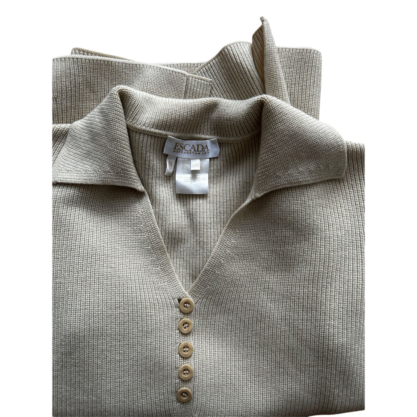 Escada Pullover Damen Feinstrick Merino Schurwolle Gr 44 Beige Elegant