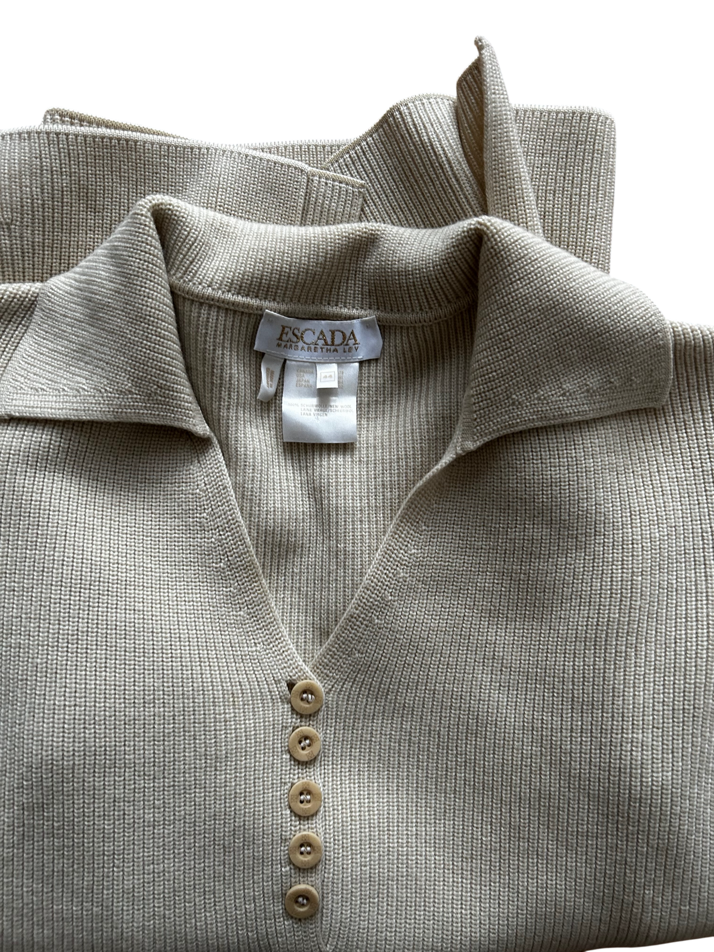 Escada Pullover Damen Feinstrick Merino Schurwolle Gr 44 Beige Elegant