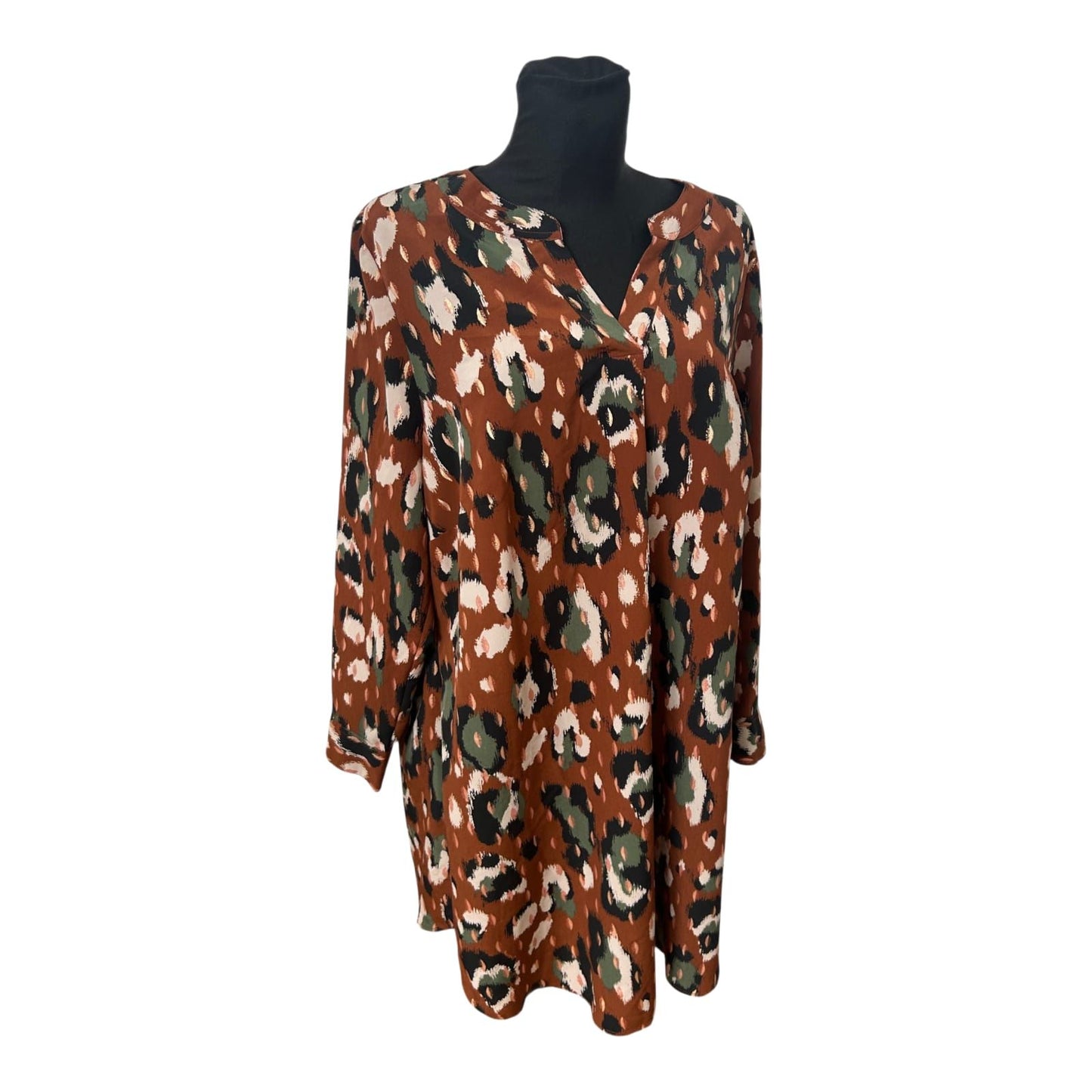 Mia Moda Kleid Damen Gr 50 Braun Animal Print V Ausschnitt Langarm Elegant