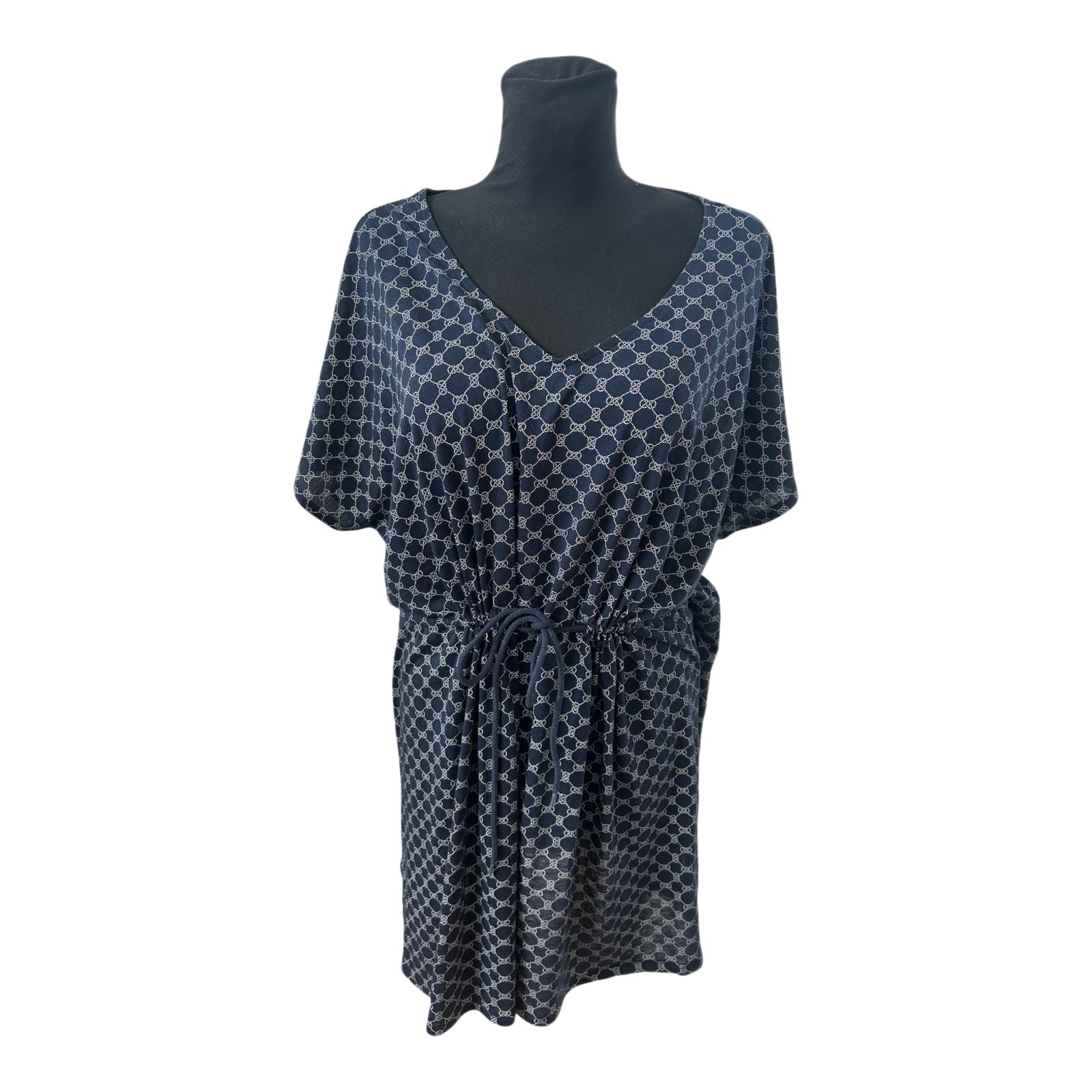 Tchibo Damen Kleid Gr L XL Dunkelblau Muster Freizeit Hauskleid Komfortabel