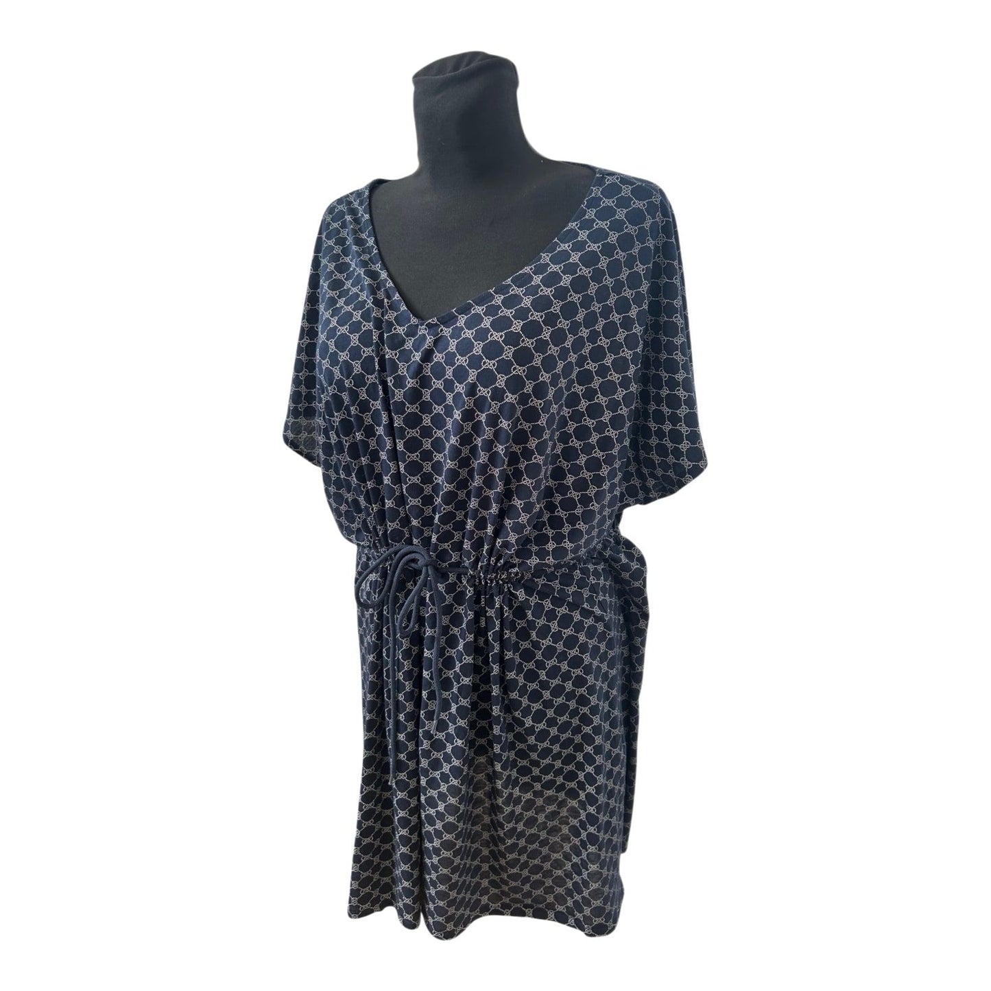 Tchibo Damen Kleid Gr L XL Dunkelblau Muster Freizeit Hauskleid Komfortabel