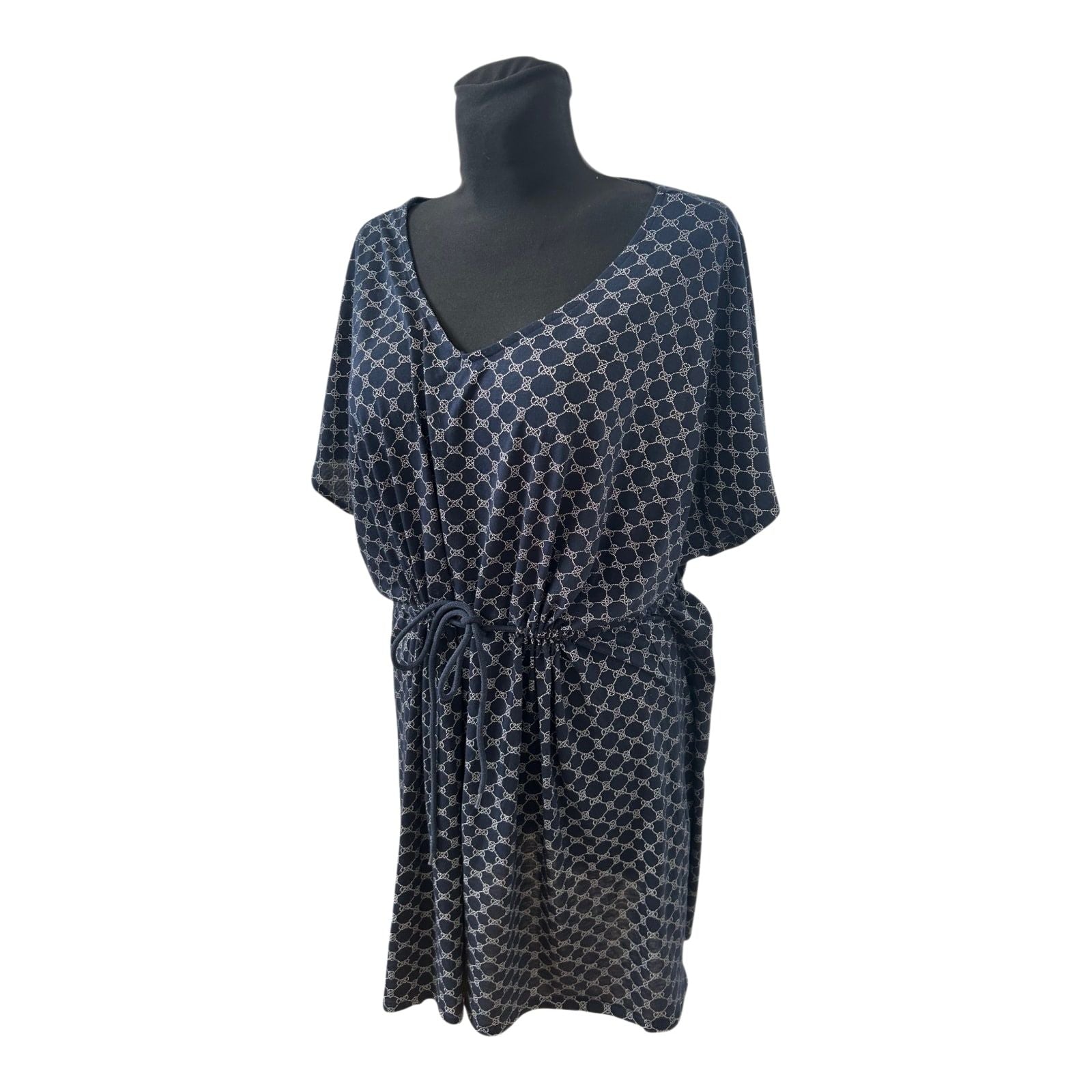 Tchibo Damen Kleid Gr L XL Dunkelblau Muster Freizeit Hauskleid Komfortabel