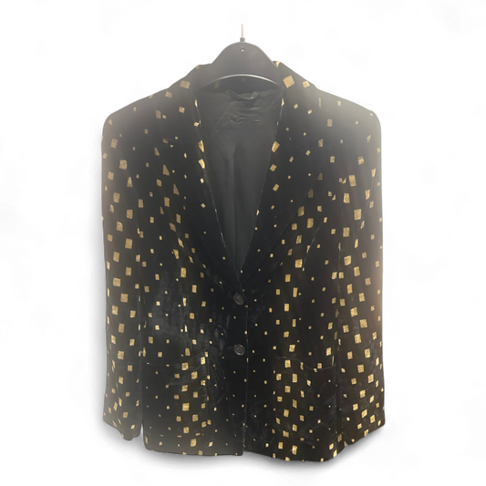 Samtblazer Damen Schwarz Gold Glänzend Vintage Party Look Größe S Unikat