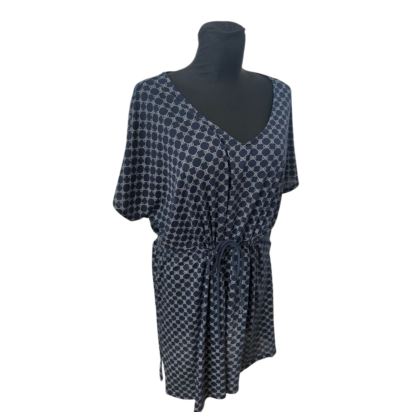 Tchibo Damen Kleid Gr L XL Dunkelblau Muster Freizeit Hauskleid Komfortabel