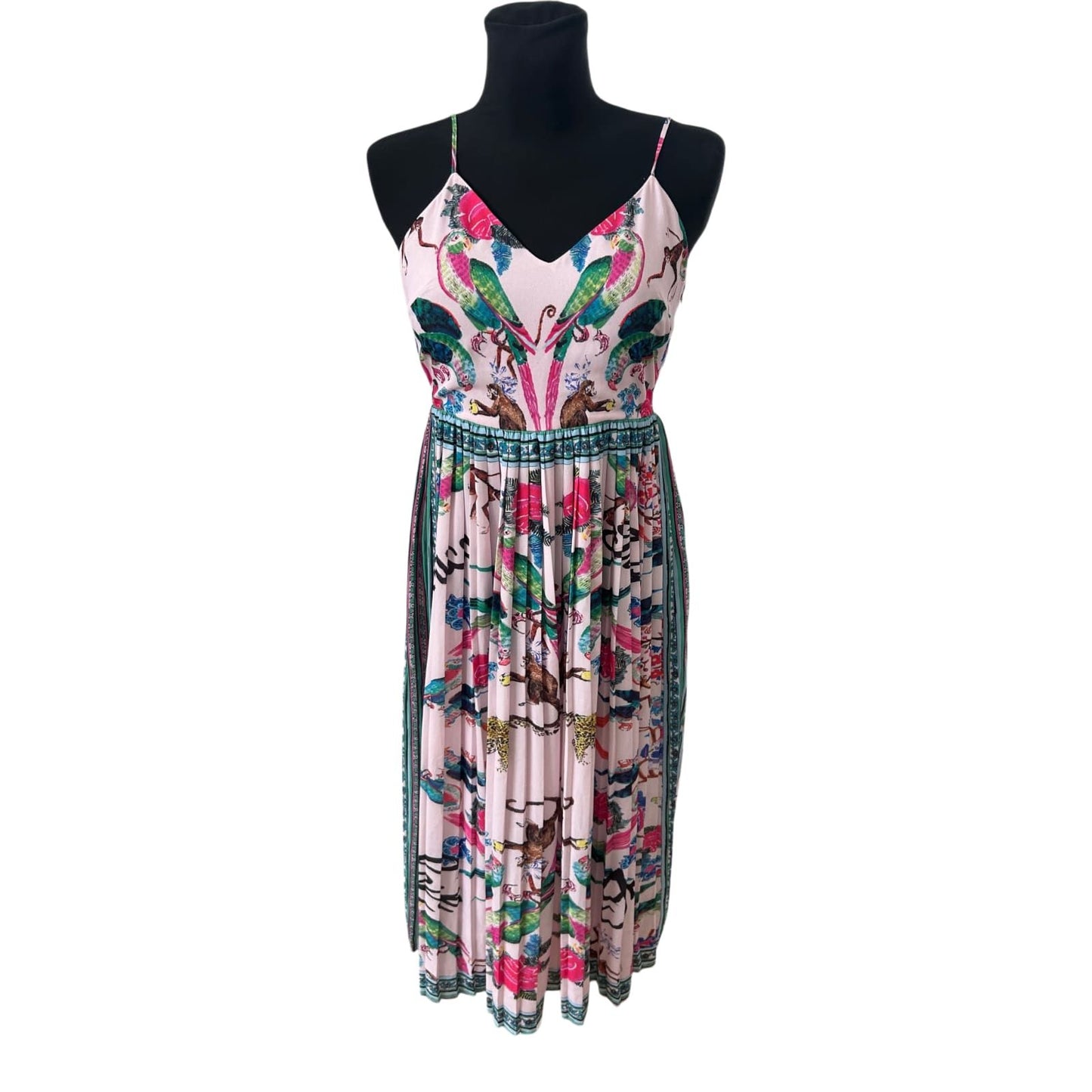 H&M Maxikleid Damen Gr 38 Rosa Tropical Sommerkleid Animal Print Boho Chic