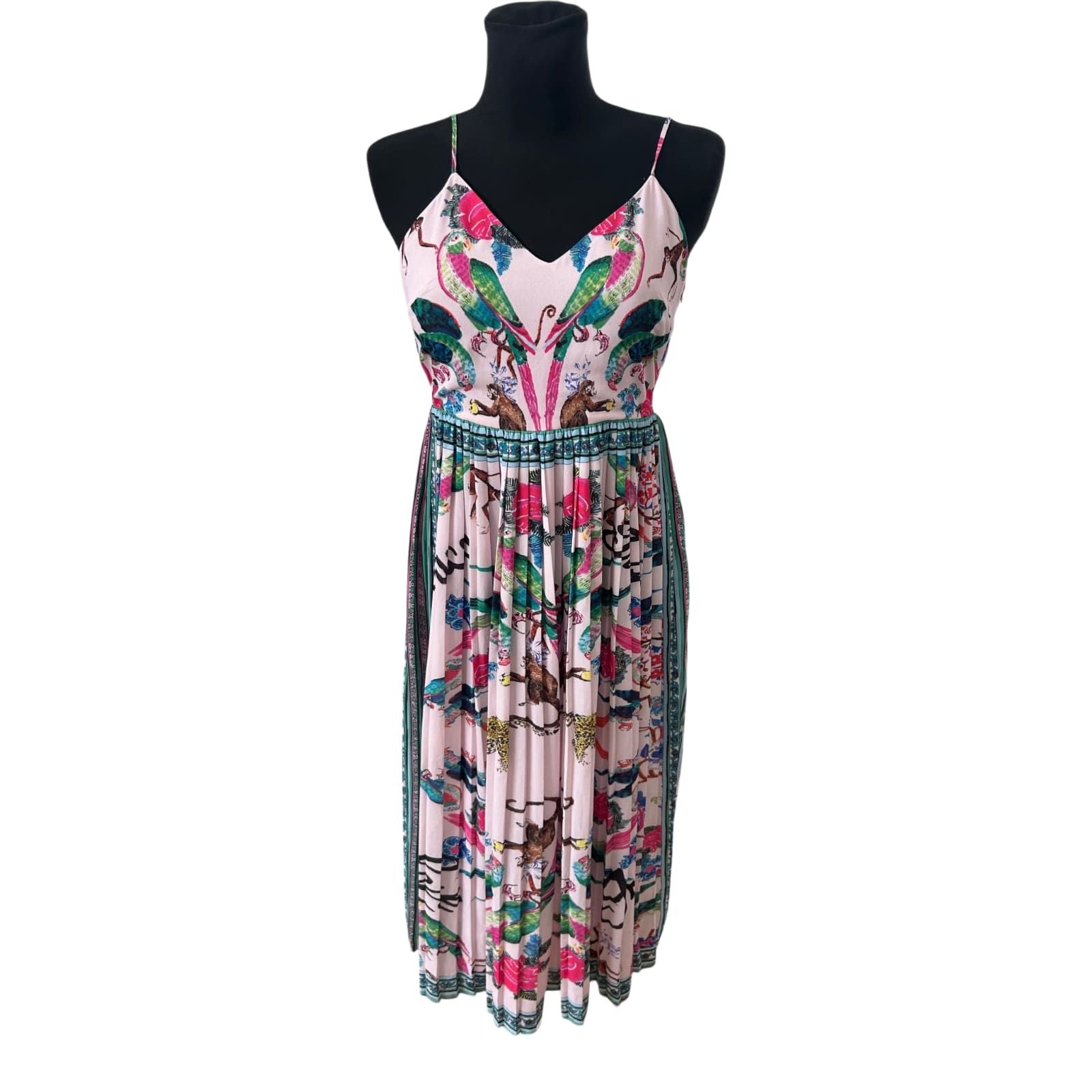 H&M Maxikleid Damen Gr 38 Rosa Tropical Sommerkleid Animal Print Boho Chic