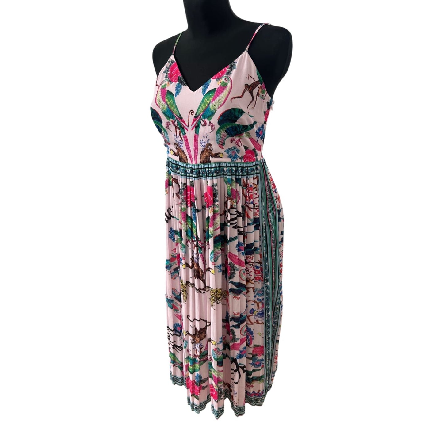 H&M Maxikleid Damen Gr 38 Rosa Tropical Sommerkleid Animal Print Boho Chic