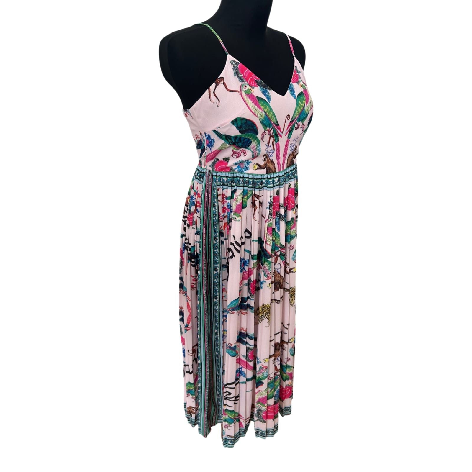 H&M Maxikleid Damen Gr 38 Rosa Tropical Sommerkleid Animal Print Boho Chic