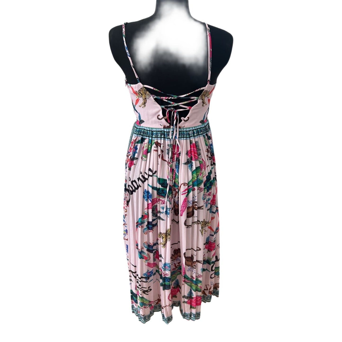 H&M Maxikleid Damen Gr 38 Rosa Tropical Sommerkleid Animal Print Boho Chic
