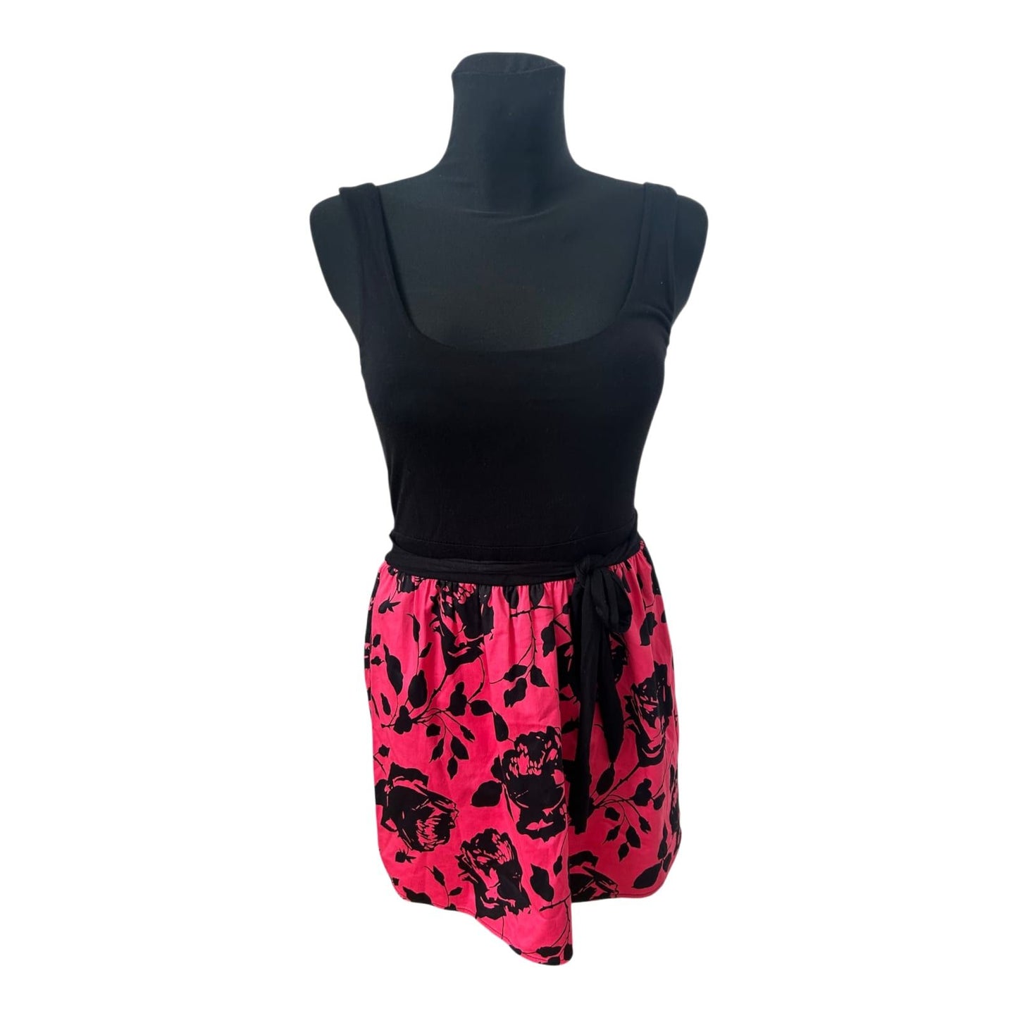 Fishbone Kleid Damen Gr S Schwarz Pink Blumen Sommerkleid Gürtel Femininer
