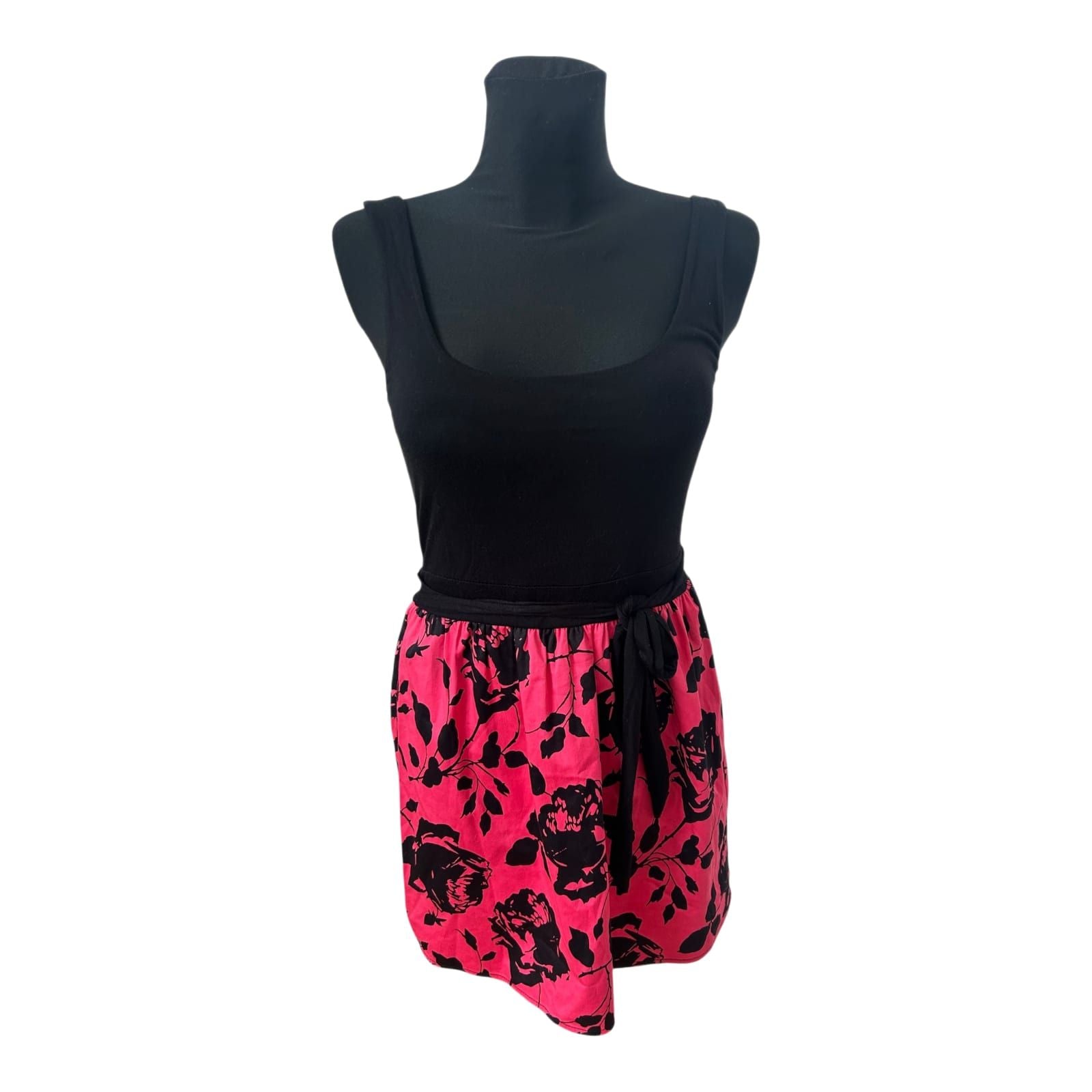 Fishbone Kleid Damen Gr S Schwarz Pink Blumen Sommerkleid Gürtel Femininer