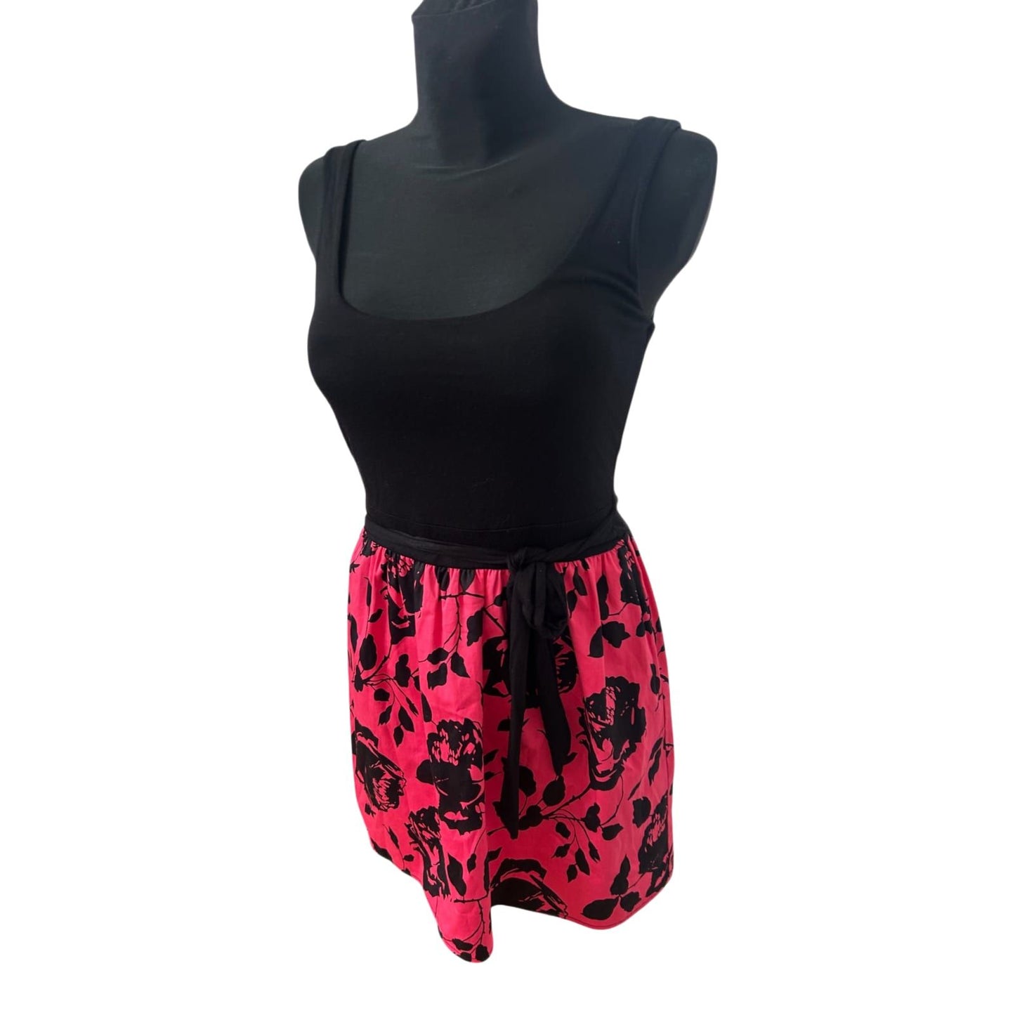 Fishbone Kleid Damen Gr S Schwarz Pink Blumen Sommerkleid Gürtel Femininer