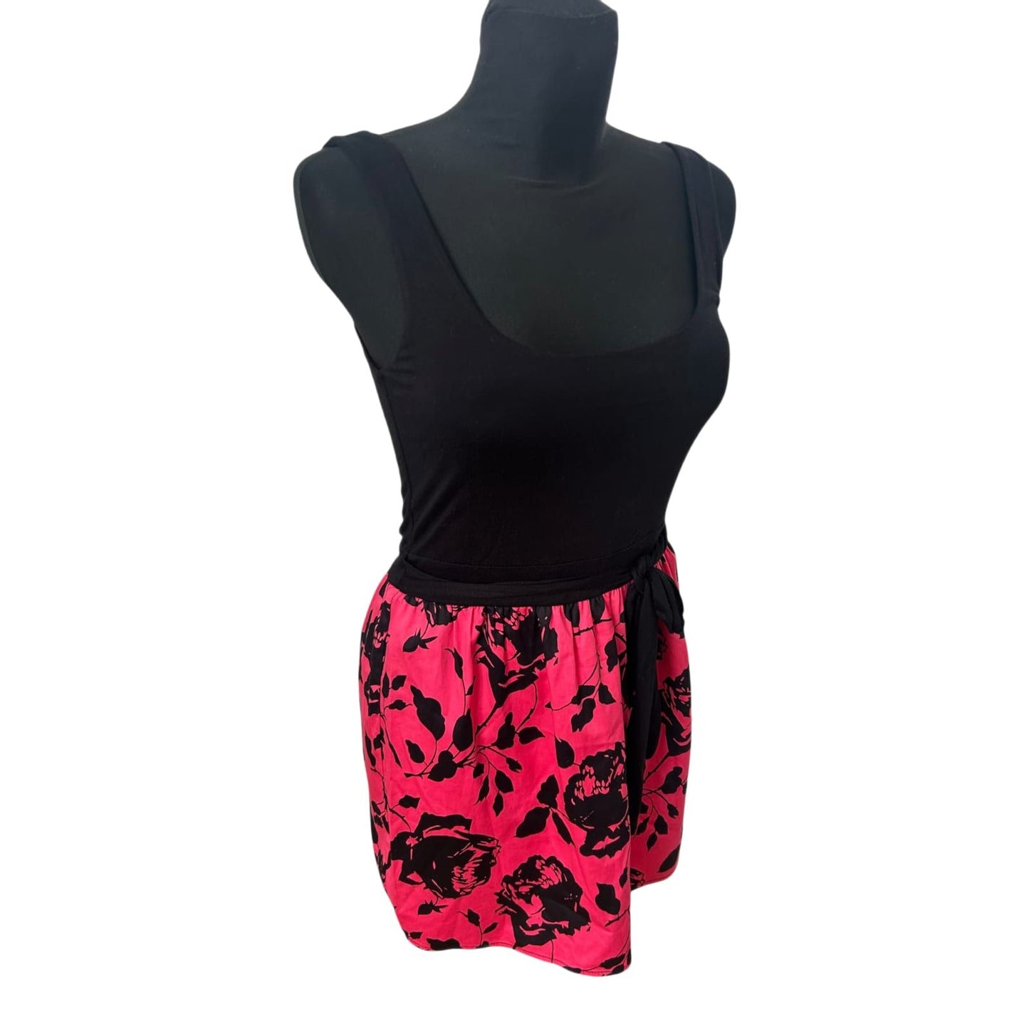 Fishbone Kleid Damen Gr S Schwarz Pink Blumen Sommerkleid Gürtel Femininer