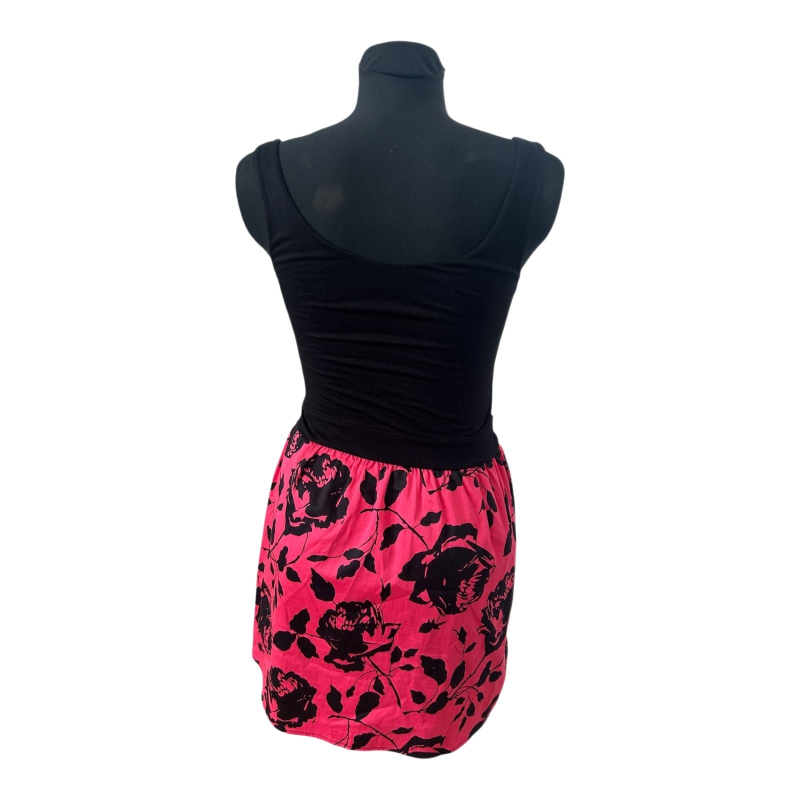 Fishbone Kleid Damen Gr S Schwarz Pink Blumen Sommerkleid Gürtel Femininer
