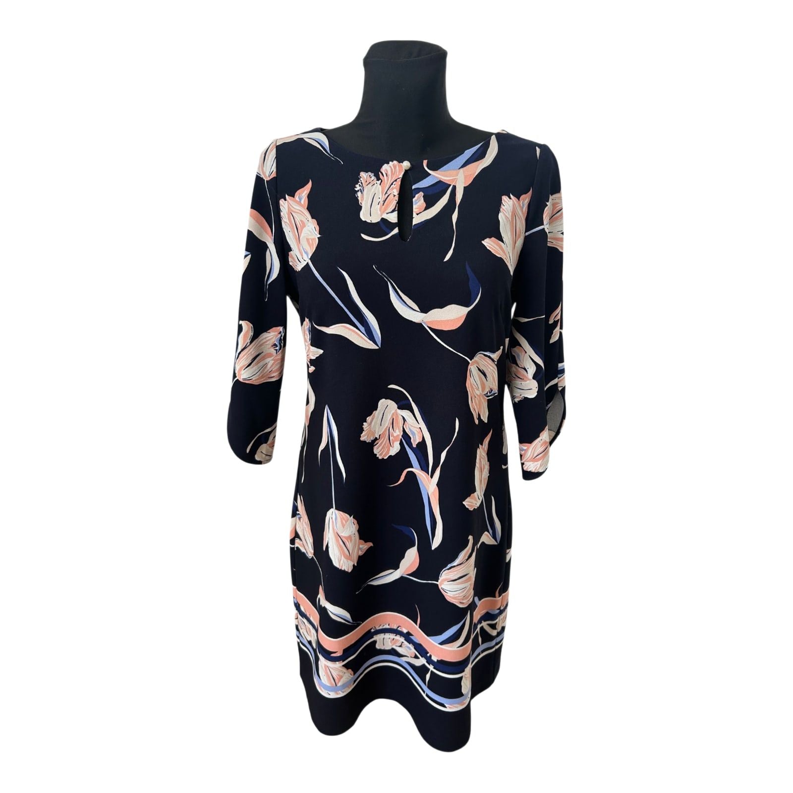 Comma Kleid Damen Gr 40 Dunkelblau Blumen Elegant Business Freizeit Chic