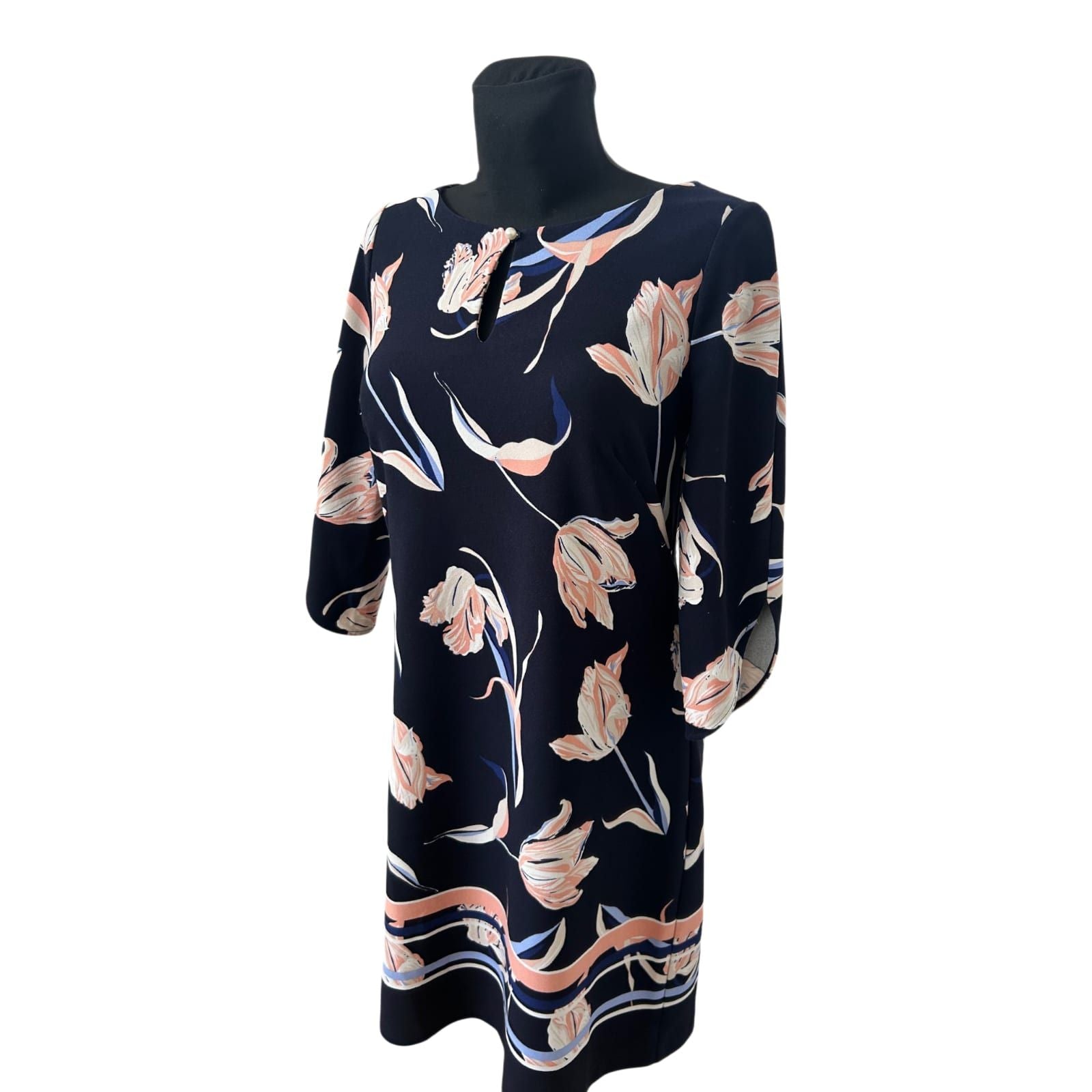 Comma Kleid Damen Gr 40 Dunkelblau Blumen Elegant Business Freizeit Chic