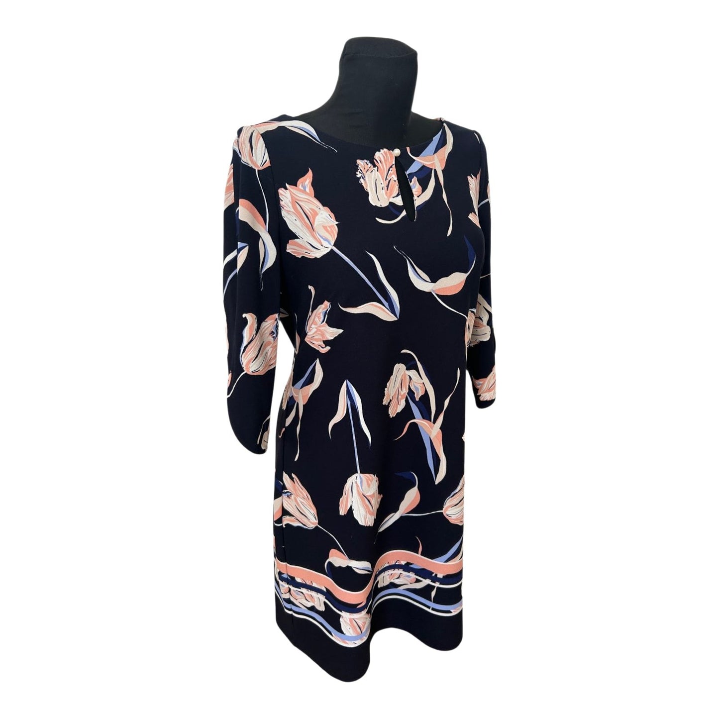 Comma Kleid Damen Gr 40 Dunkelblau Blumen Elegant Business Freizeit Chic