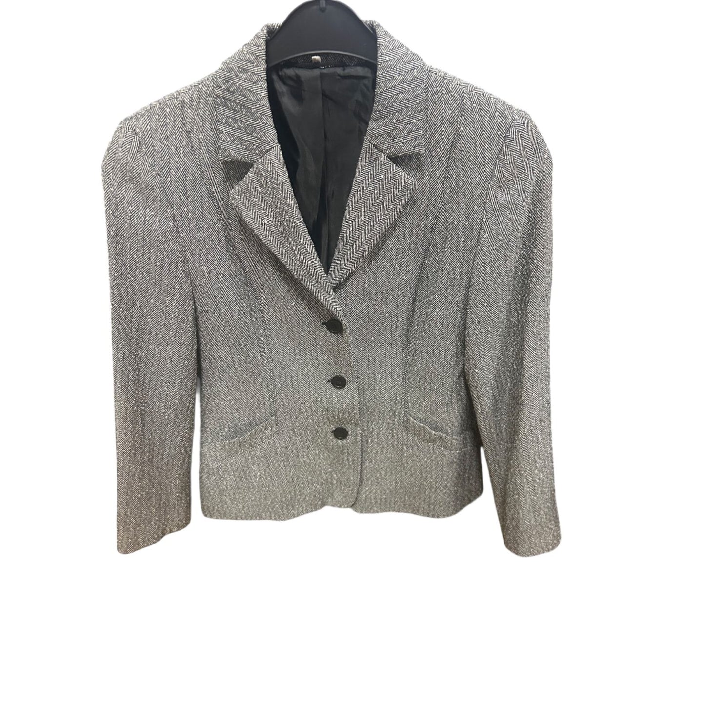 Pure Panda Blazerjacke Damen Gr 36 Grau Fischgrät Gefüttert Vintage Stil