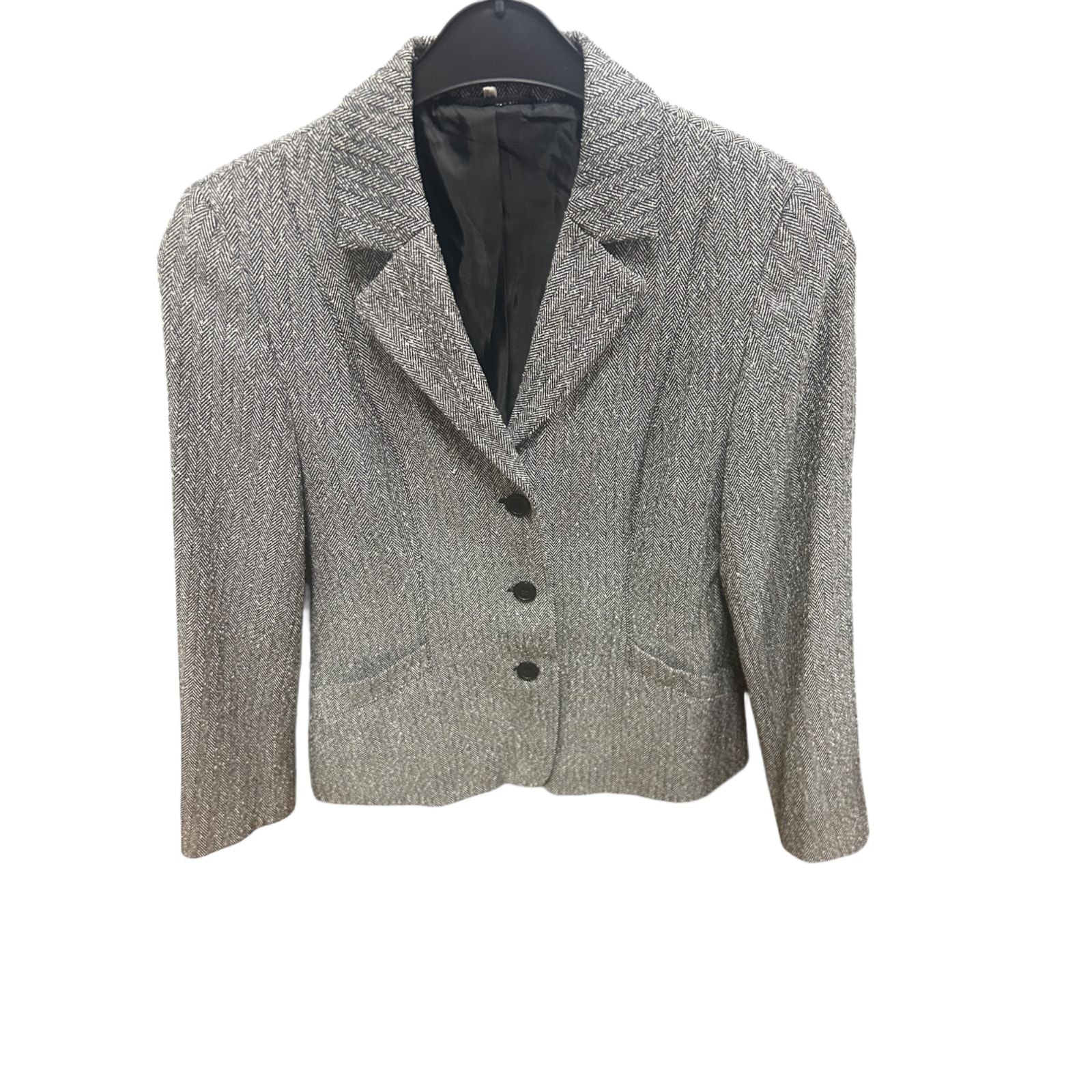 Pure Panda Blazerjacke Damen Gr 36 Grau Fischgrät Gefüttert Vintage Stil