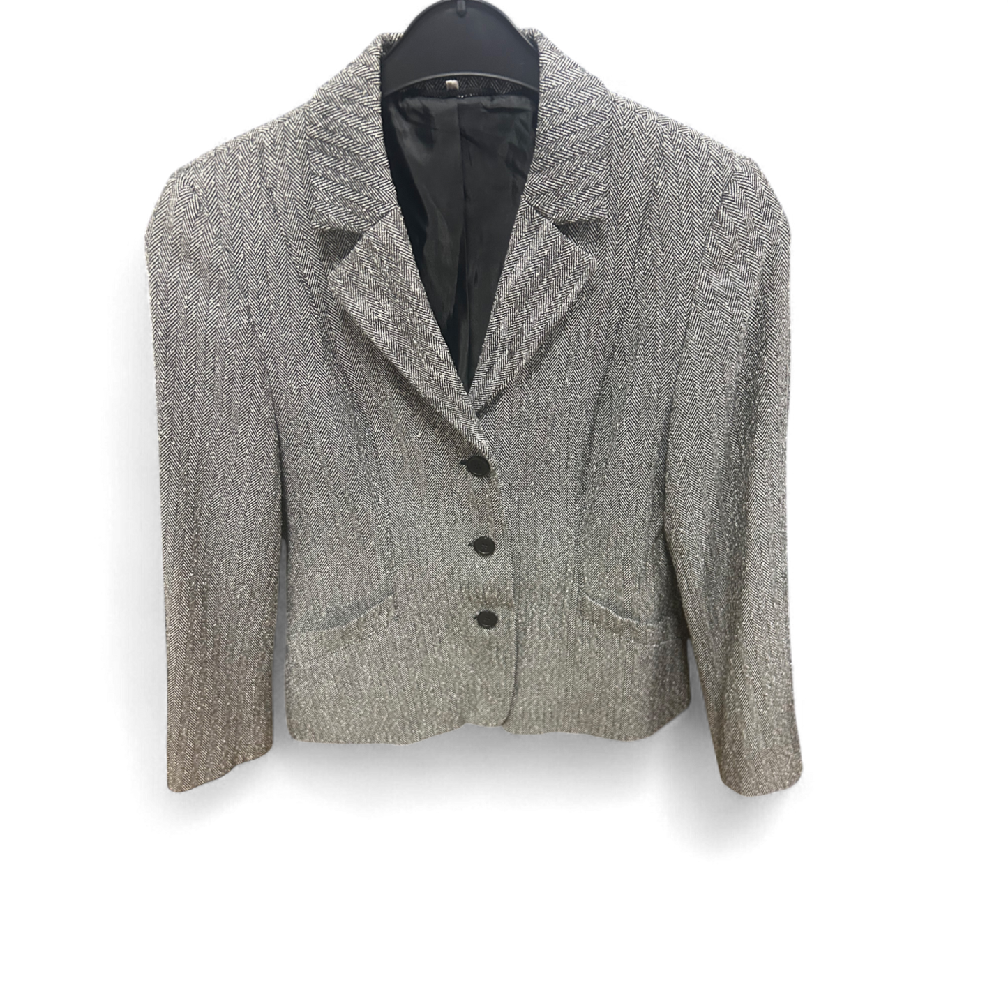 Pure Panda Blazerjacke Damen Gr 36 Grau Fischgrät Gefüttert Vintage Stil