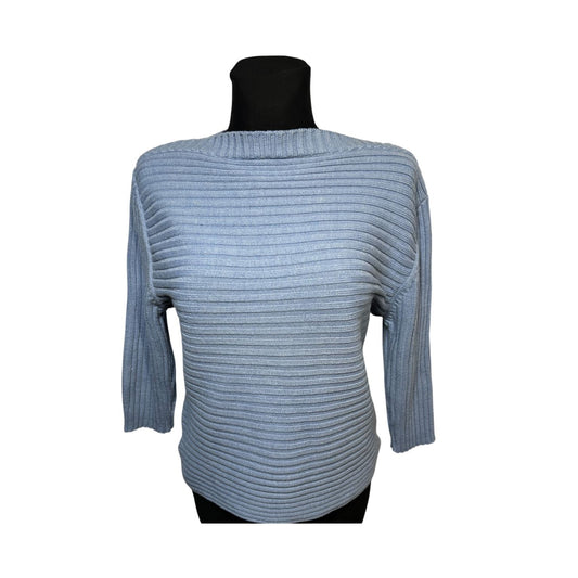 Olsen Pullover Damen Strick Gr 44 Hellblau Rippen Baumwollmix Stretch Uni