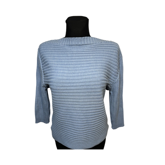 Olsen Pullover Damen Strick Gr 44 Hellblau Rippen Baumwollmix Stretch Uni