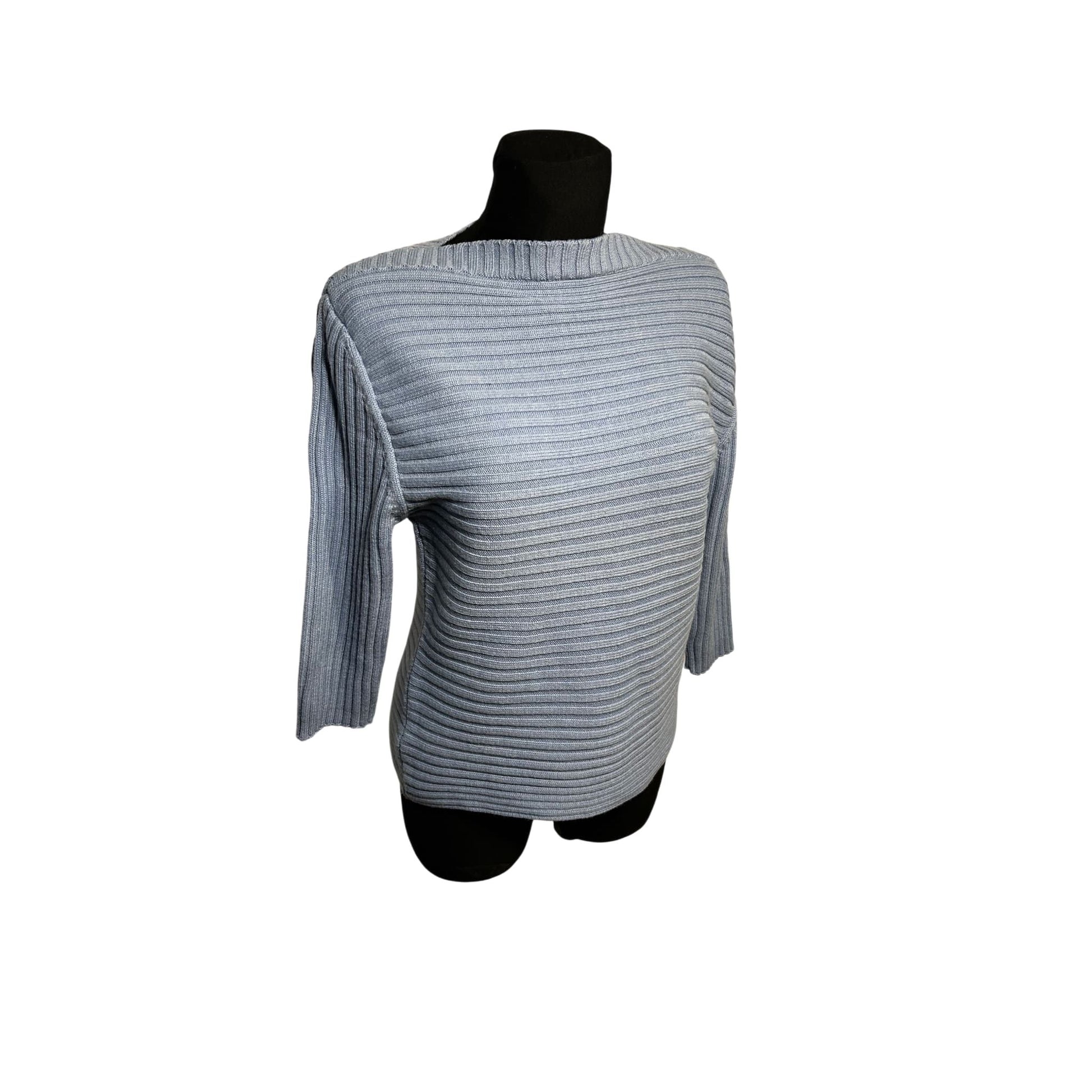 Olsen Pullover Damen Strick Gr 44 Hellblau Rippen Baumwollmix Stretch Uni