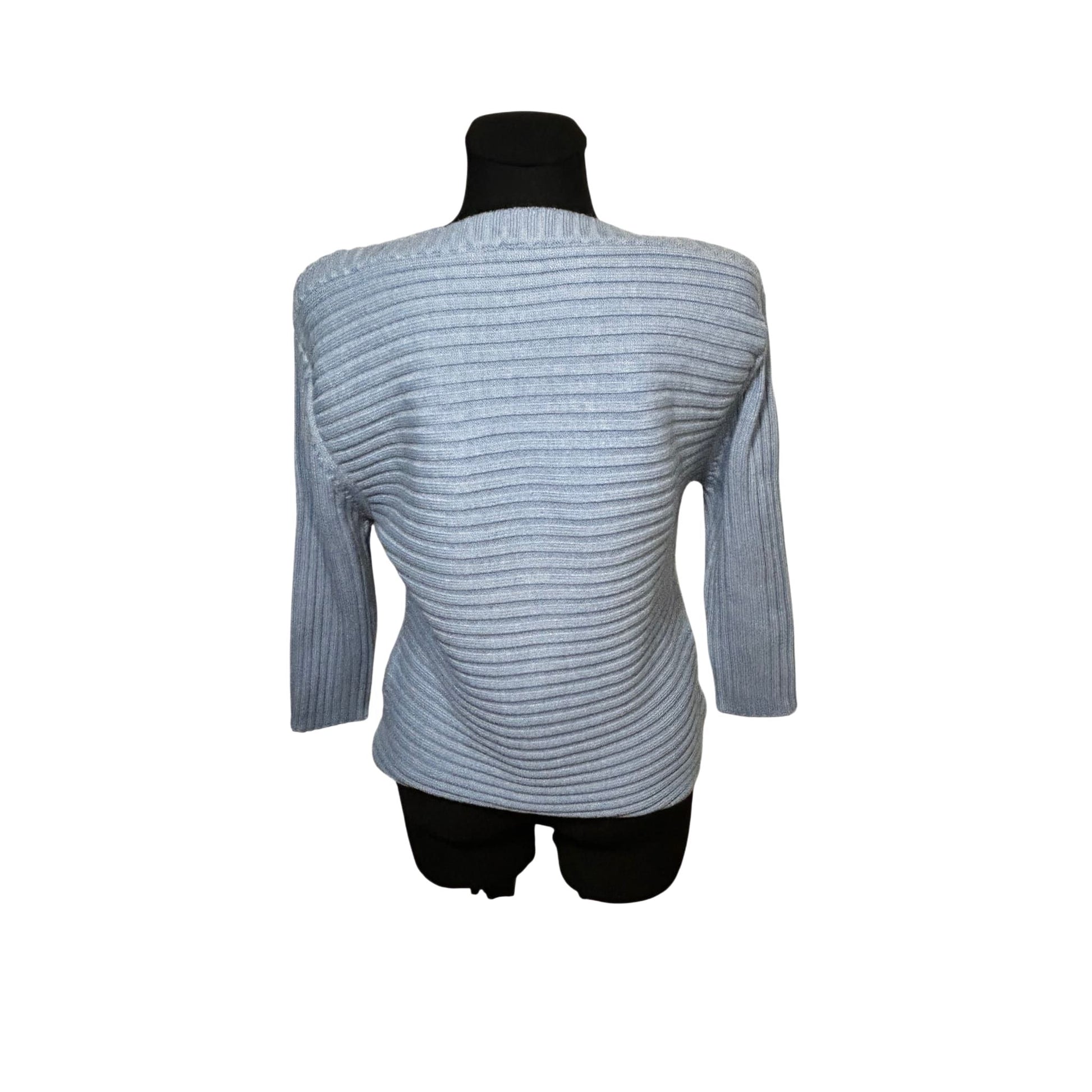 Olsen Pullover Damen Strick Gr 44 Hellblau Rippen Baumwollmix Stretch Uni