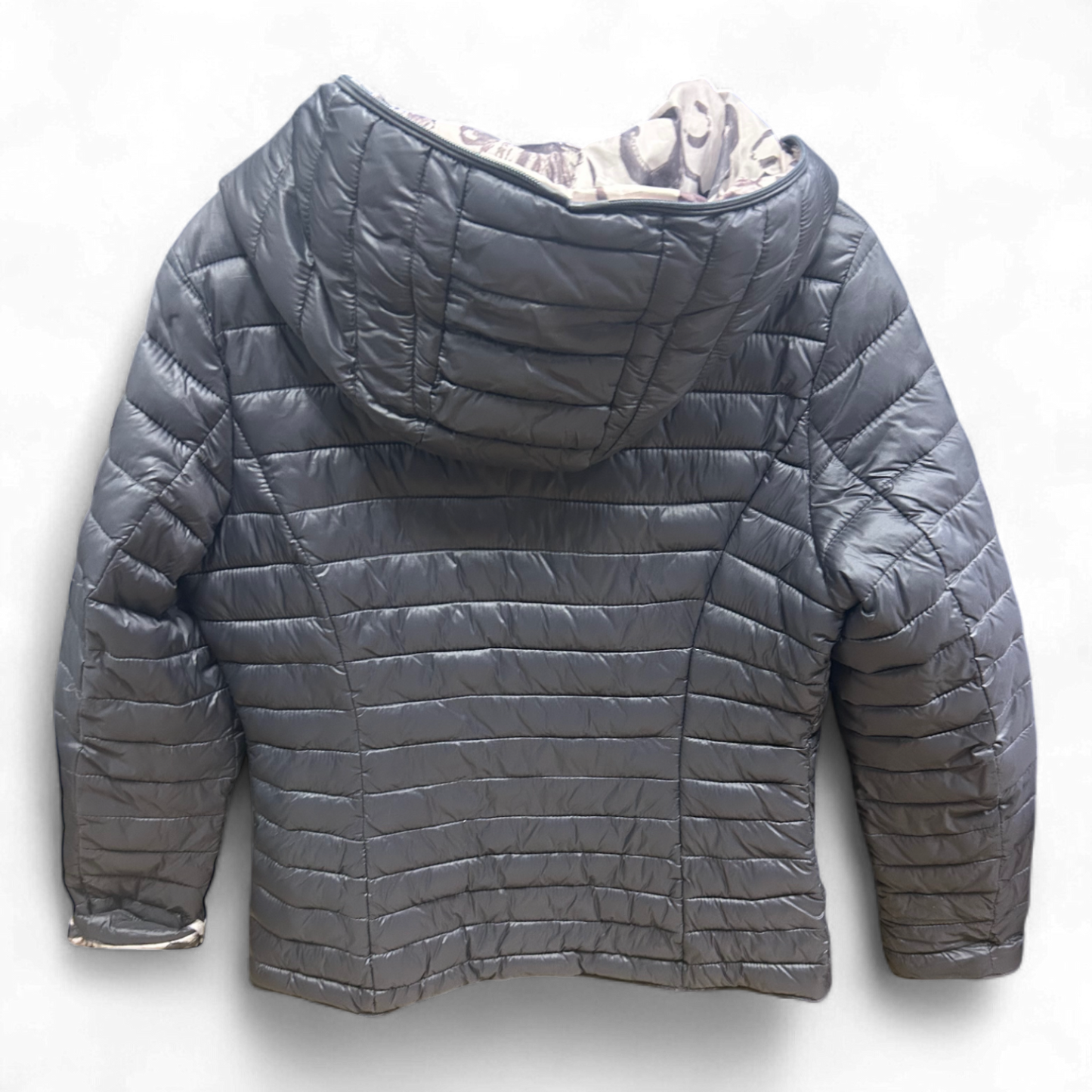 Vittoria Fashion Jacke Gr 44 Anthrazit Steppjacke Kapuze Futter Print 62 cm