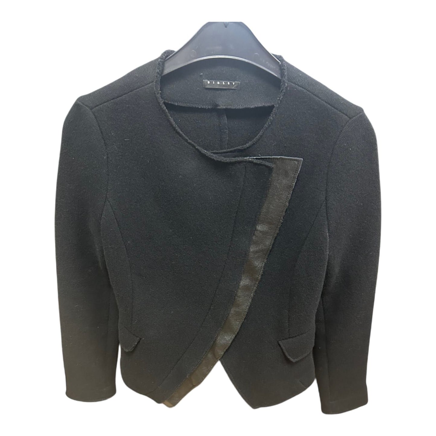 Sisley Damenjacke Schwarz Gr S Elegant Kurzjacke Struktur Knöpfe 60 cm