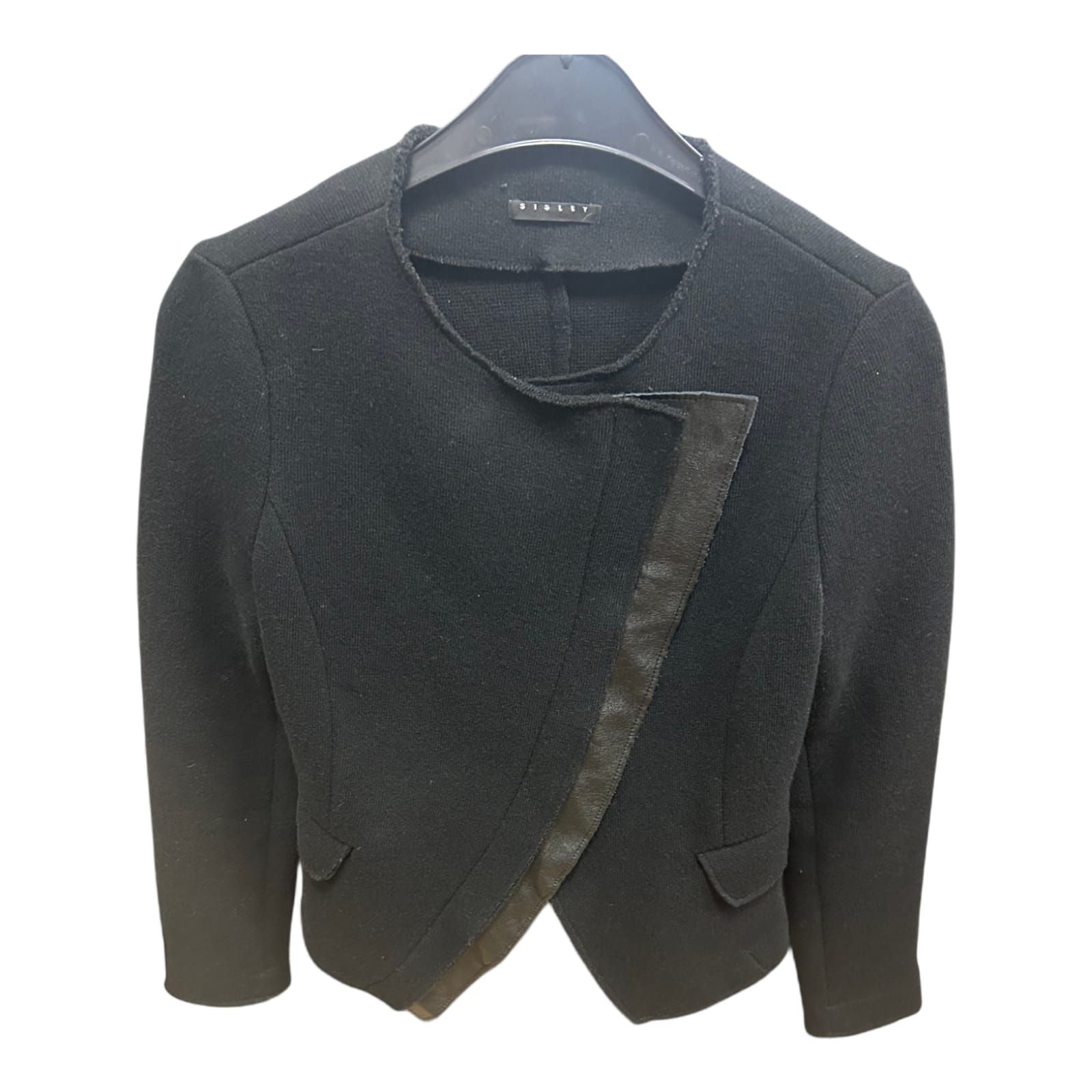 Sisley Damenjacke Schwarz Gr S Elegant Kurzjacke Struktur Knöpfe 60 cm