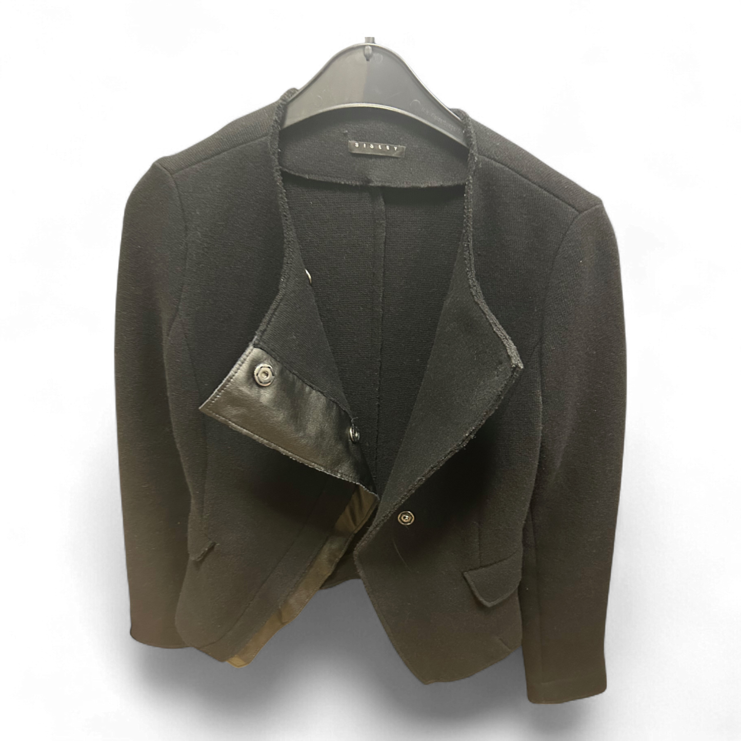 Sisley Damenjacke Schwarz Gr S Elegant Kurzjacke Struktur Knöpfe 60 cm