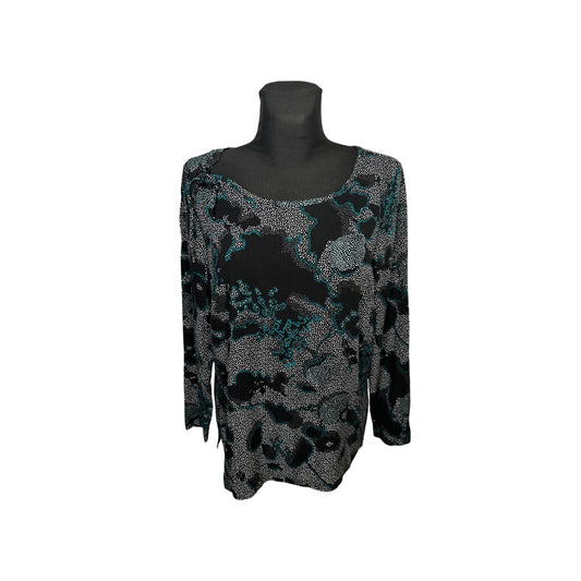 Damen Bluse Langarm Gr 38 Schwarz Grün Viskose Elegant Print Oberteil Modern