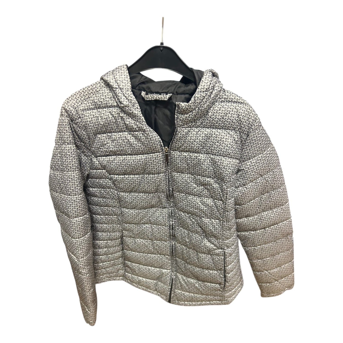 Janina Damenjacke Gr 36 Grau Muster Kapuze Steppjacke Gefüttert 62 cm