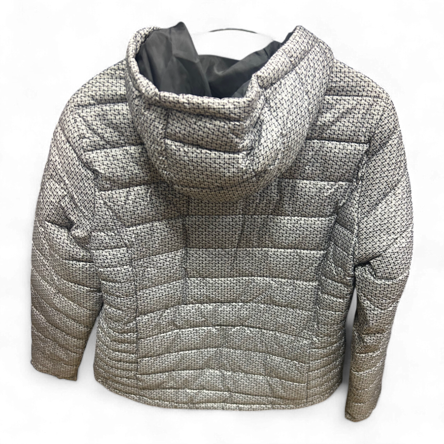 Janina Damenjacke Gr 36 Grau Muster Kapuze Steppjacke Gefüttert 62 cm