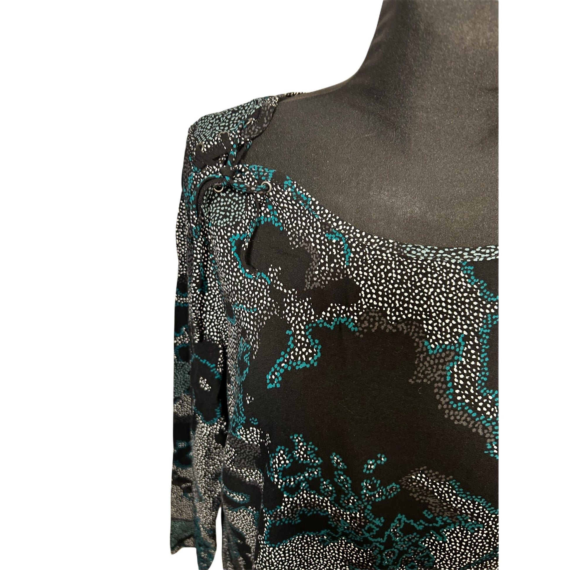 Damen Bluse Langarm Gr 38 Schwarz Grün Viskose Elegant Print Oberteil Modern