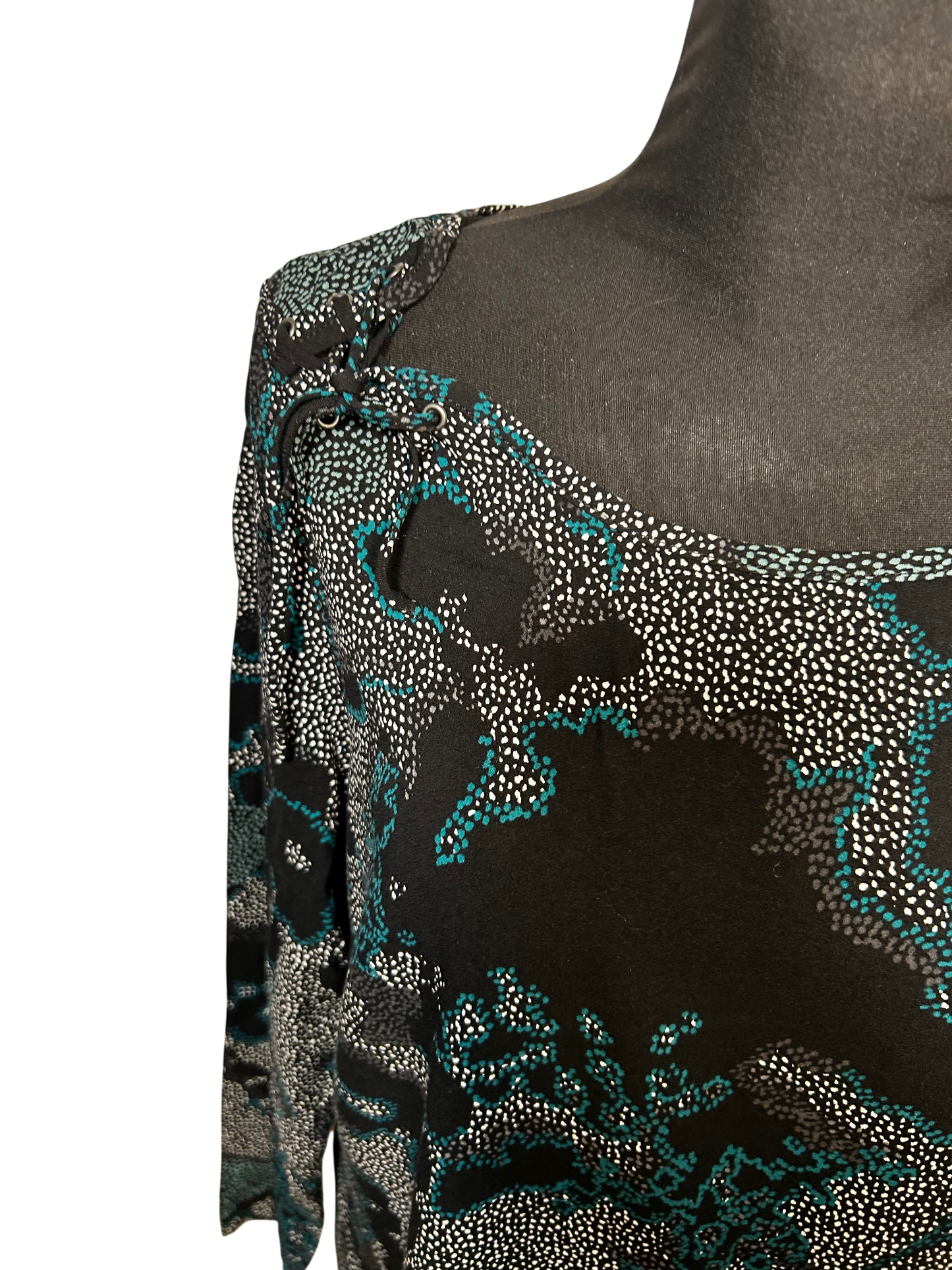 Damen Bluse Langarm Gr 38 Schwarz Grün Viskose Elegant Print Oberteil Modern