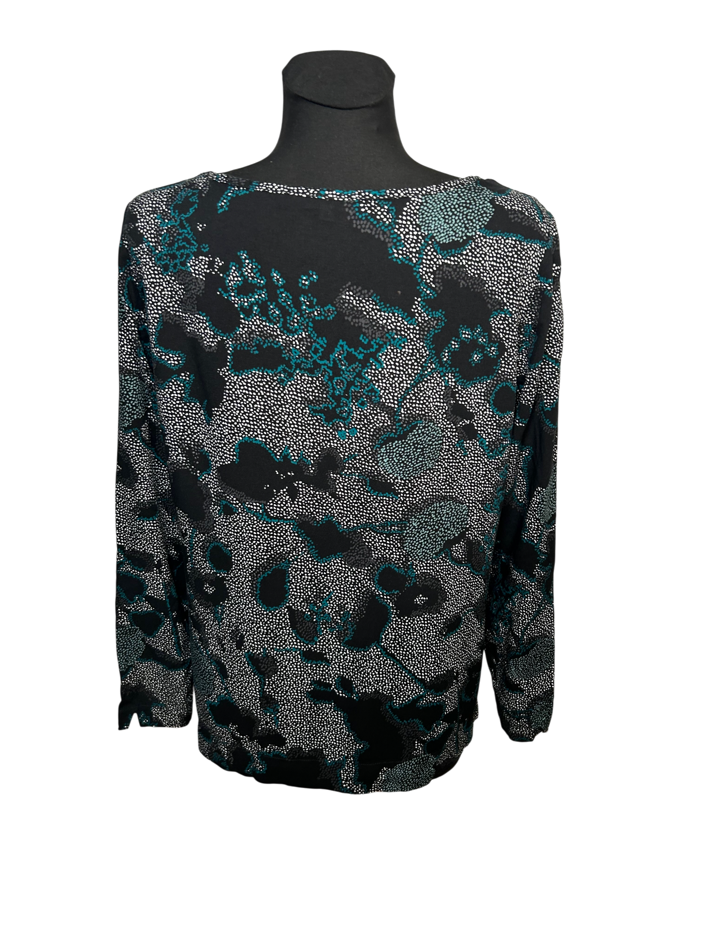Damen Bluse Langarm Gr 38 Schwarz Grün Viskose Elegant Print Oberteil Modern