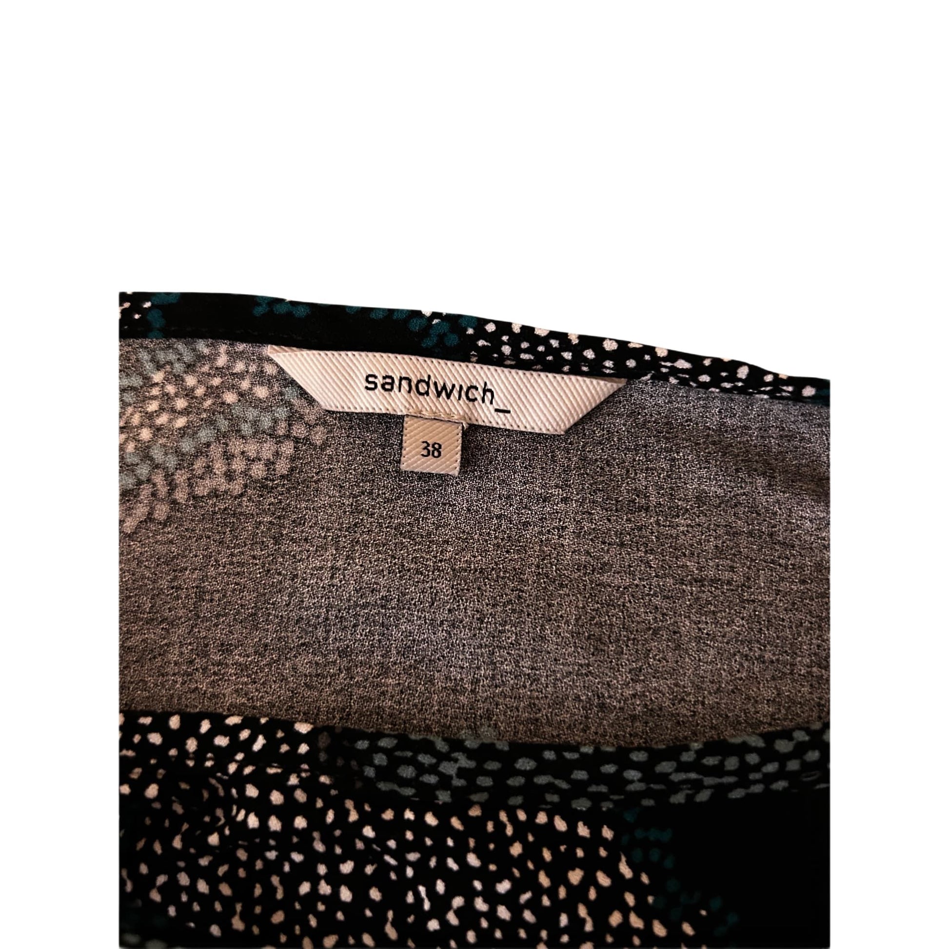 Damen Bluse Langarm Gr 38 Schwarz Grün Viskose Elegant Print Oberteil Modern